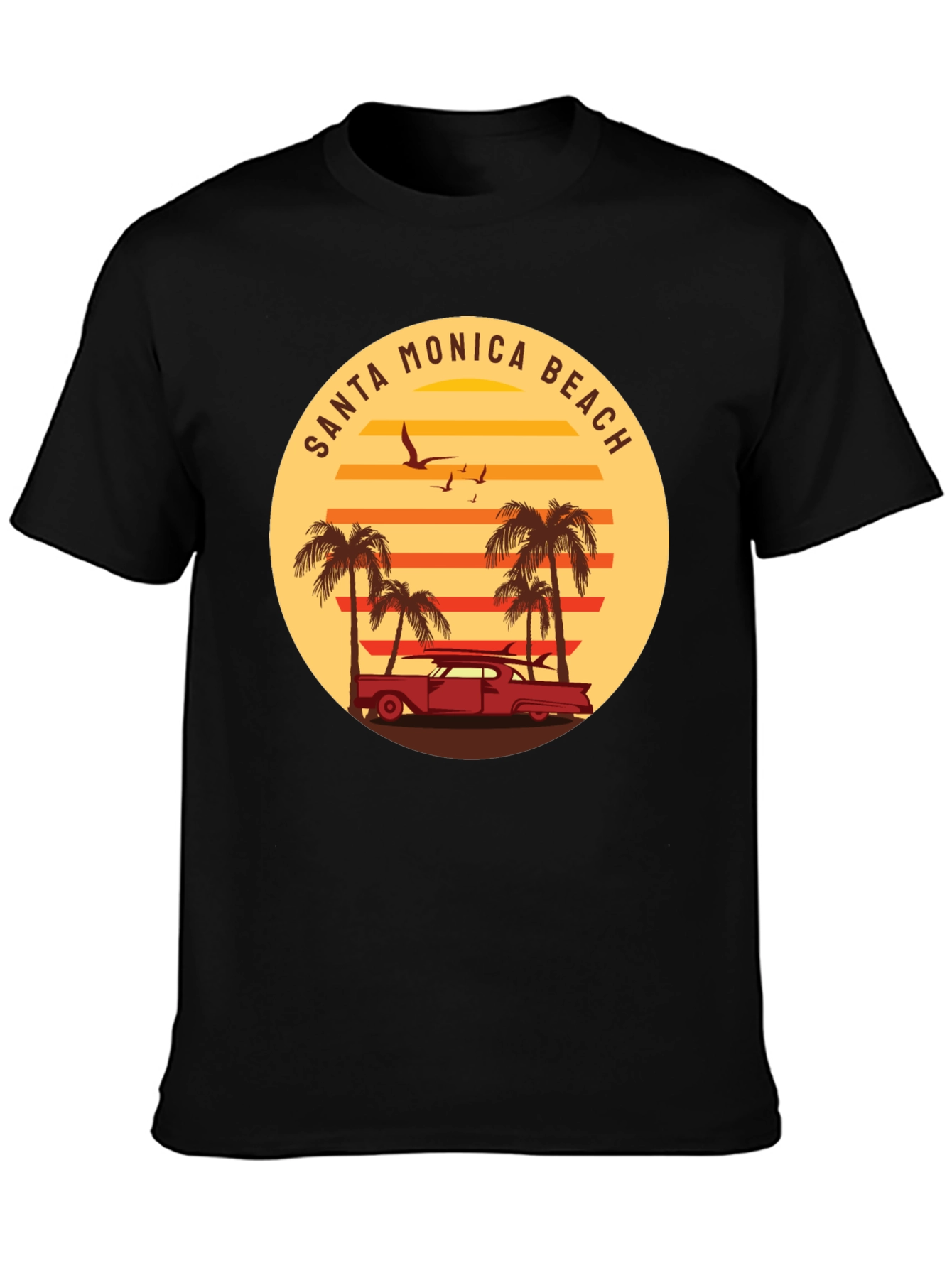 Santa Monica Beach Retro Graphic Tee - Black