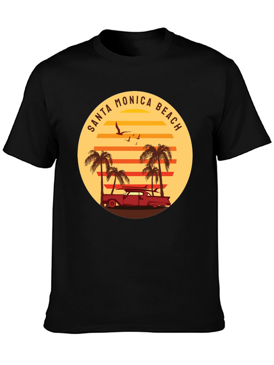 Santa Monica Beach Retro Graphic Tee - Black