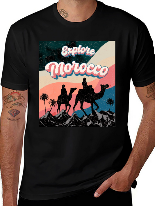 Explore Morocco T-Shirt - Camel Desert Graphic Tee