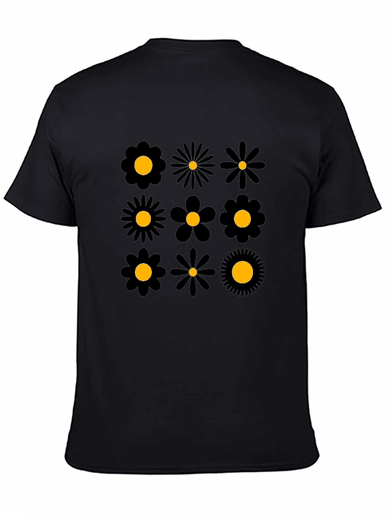 Floral Pattern Black Crew Neck T-Shirt