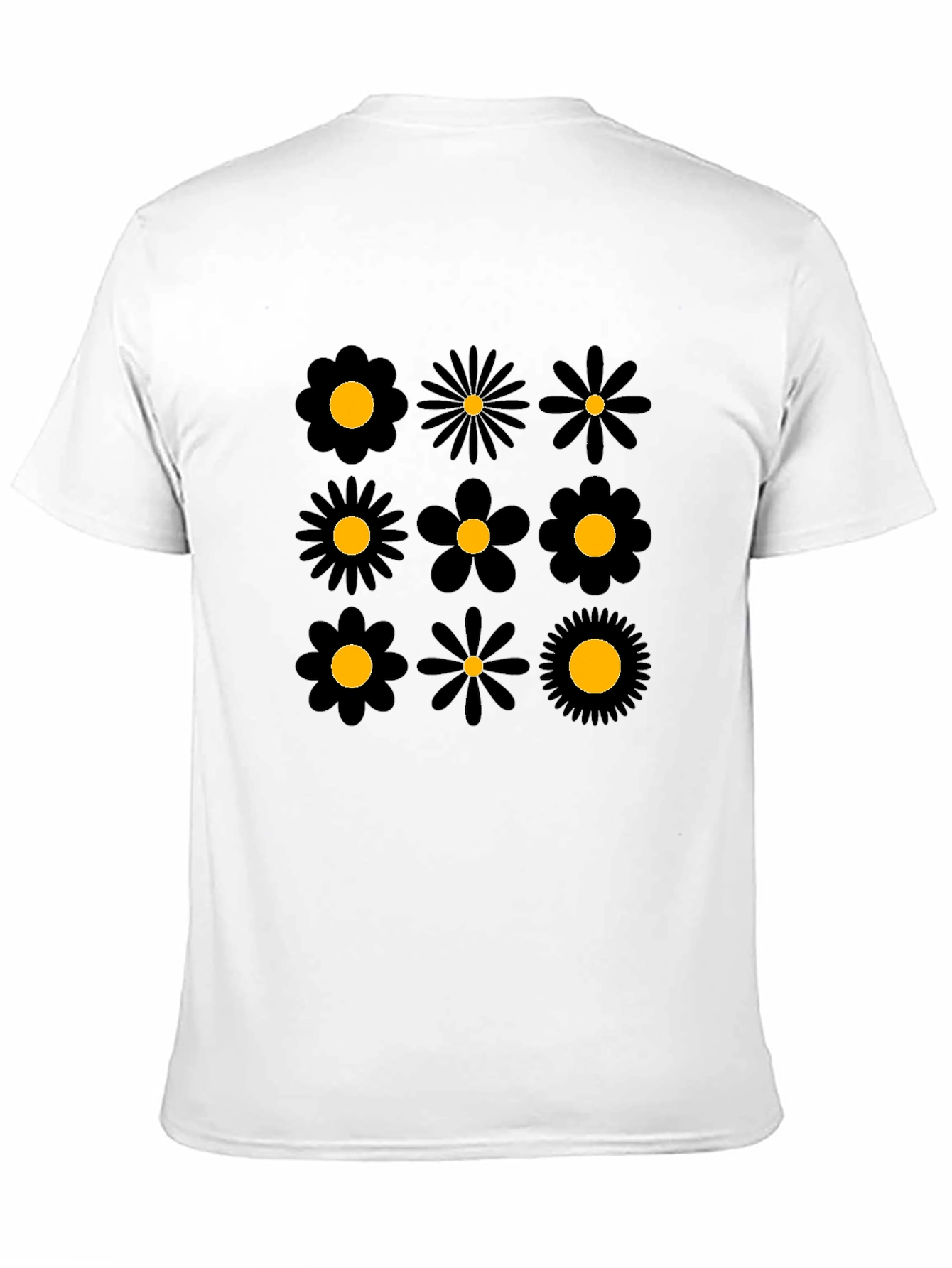 Floral Pattern Black Crew Neck T-Shirt
