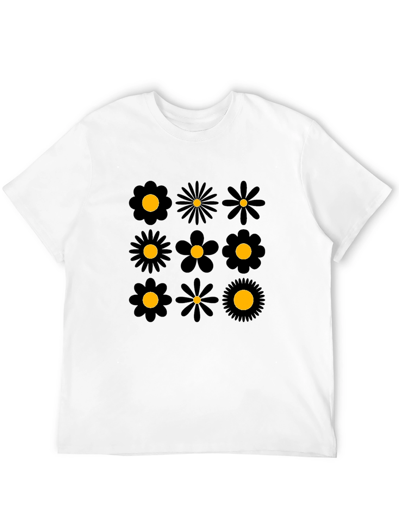 Floral Pattern Black Crew Neck T-Shirt