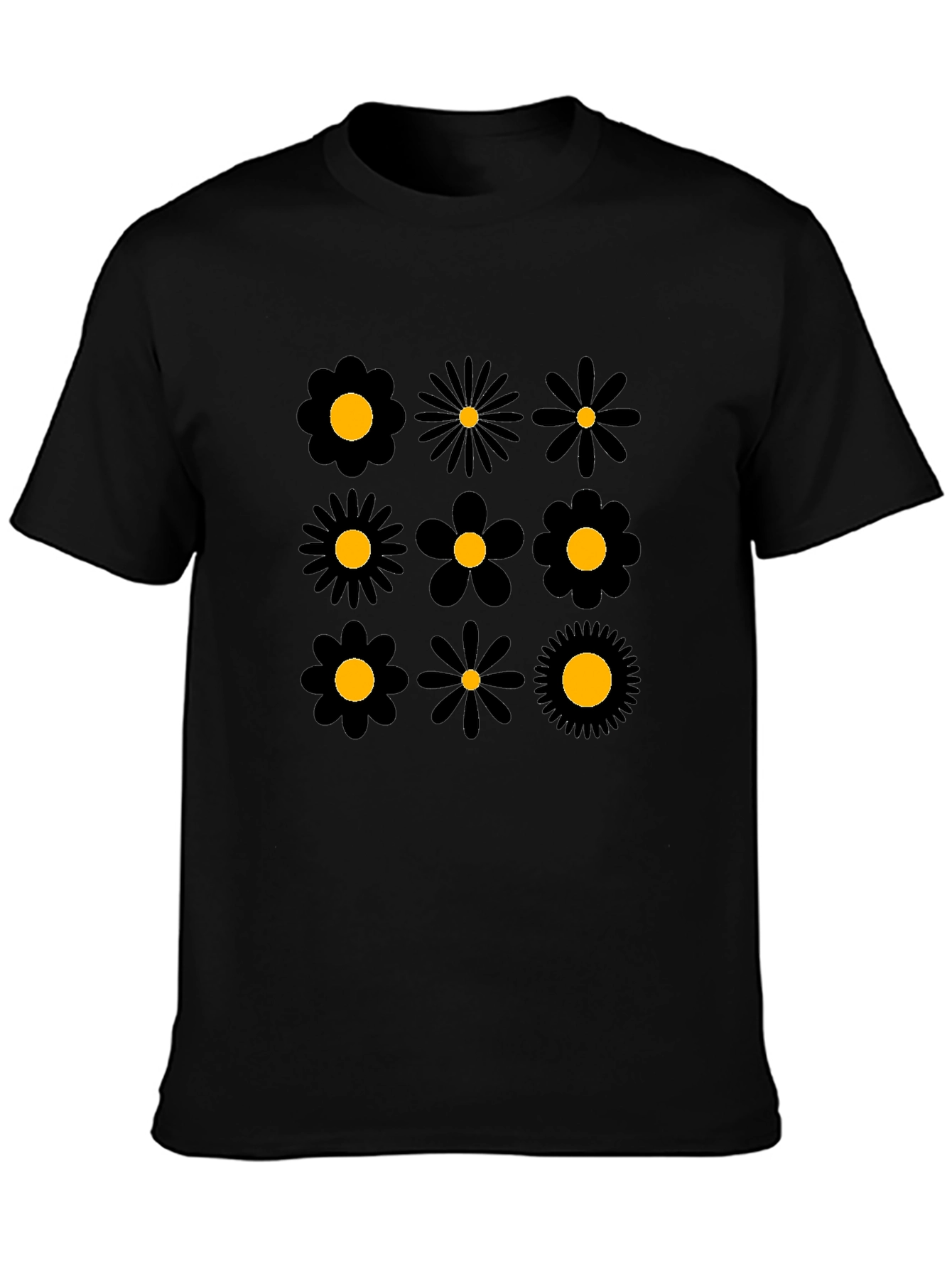 Floral Pattern Black Crew Neck T-Shirt