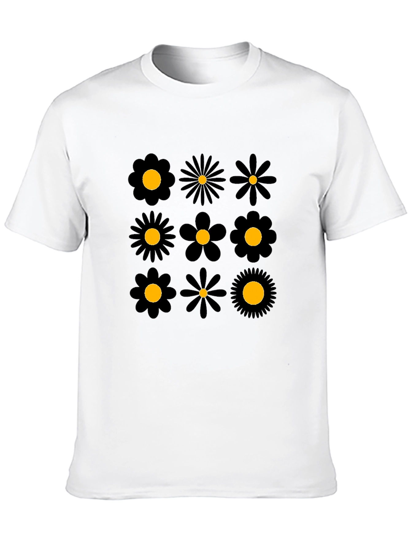 Floral Pattern Black Crew Neck T-Shirt