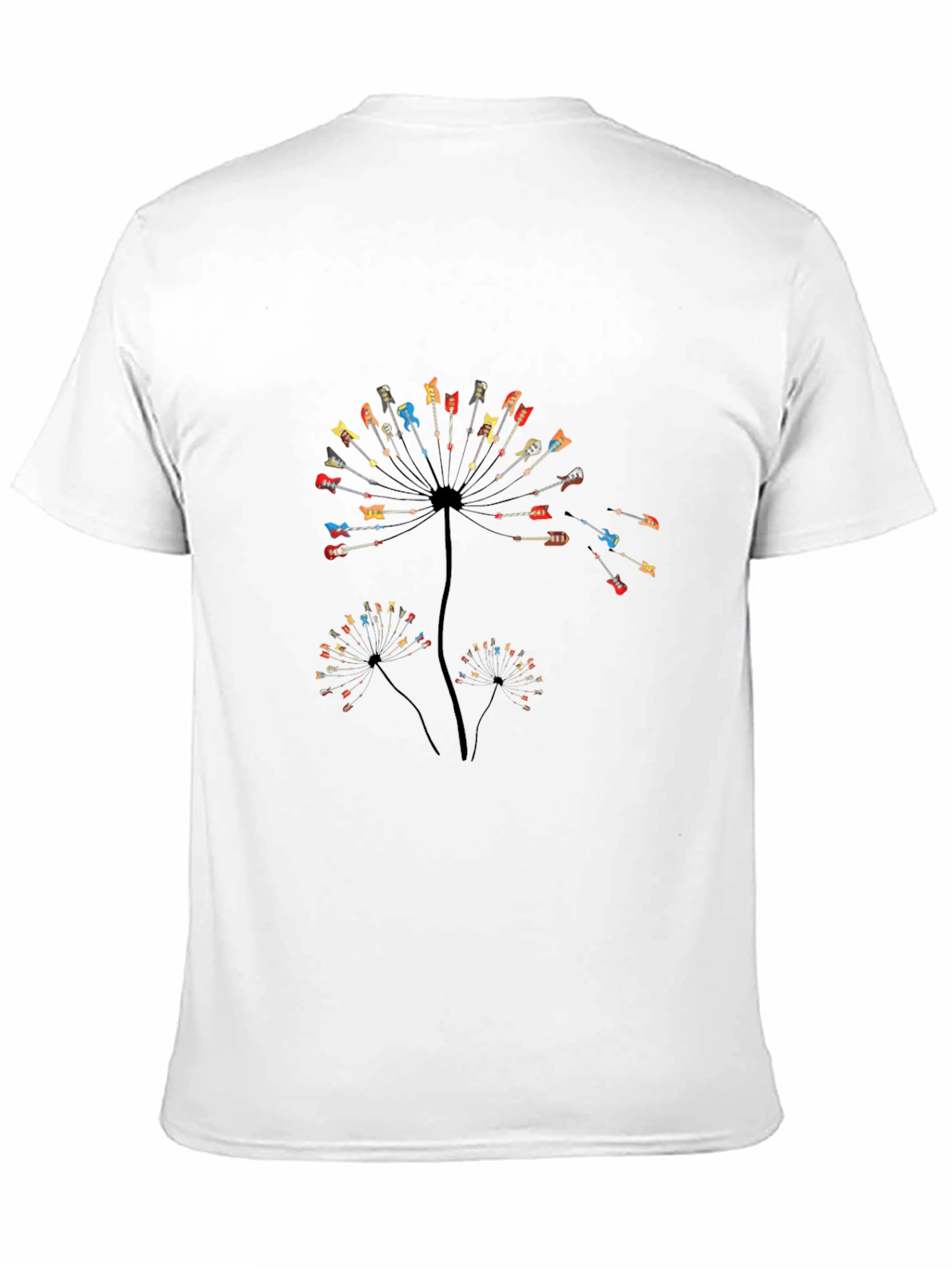 Guitar Dandelion Graphic Tee - Black Cotton Casual Shirt