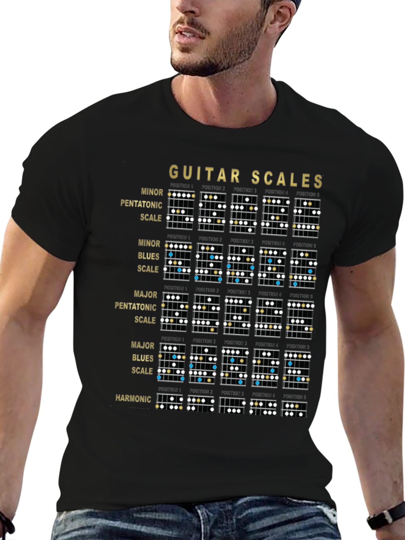Guitar Scales Black Graphic Tee for Musicians