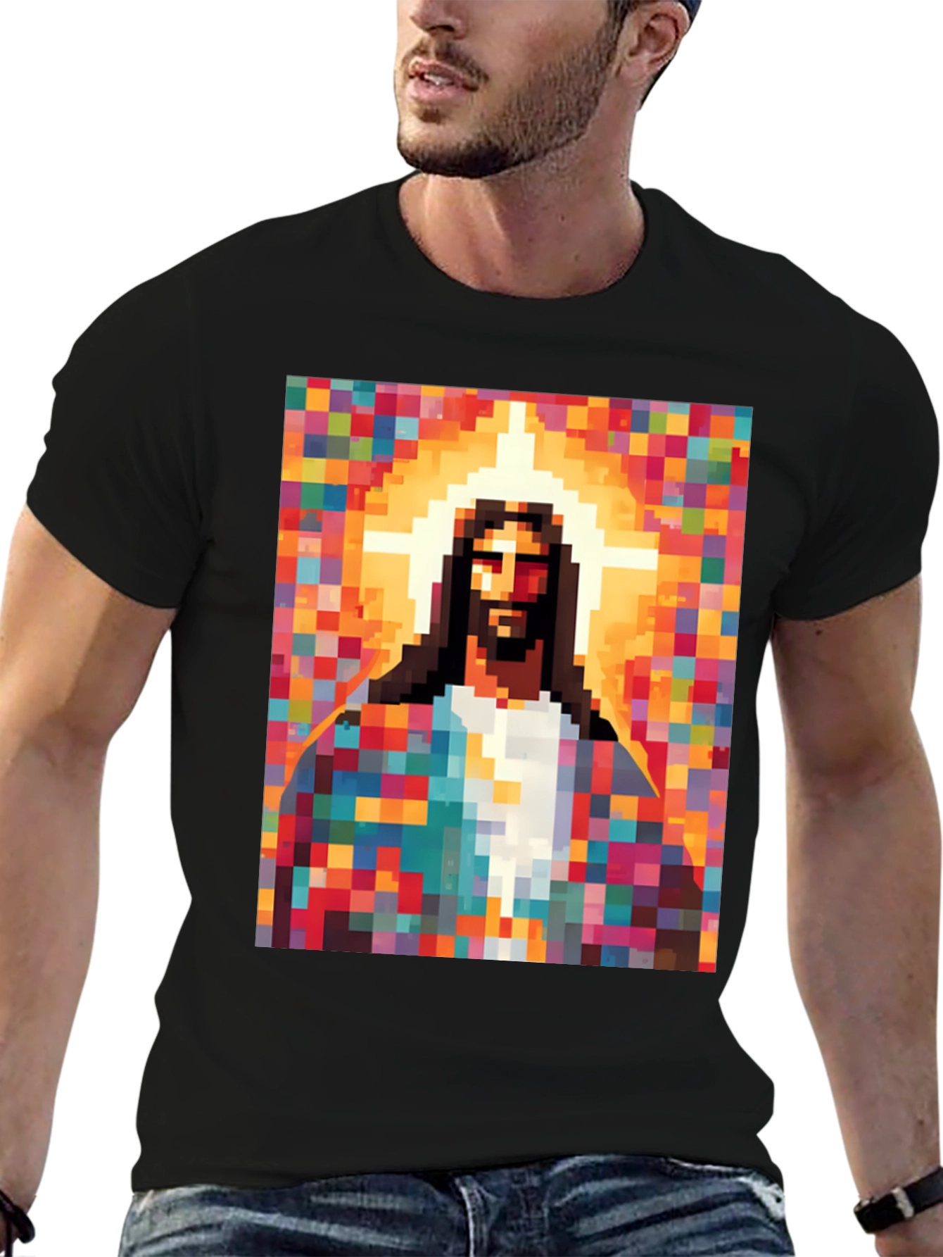 Pixel Jesus Graphic Tee - Trendy Religious Apparel