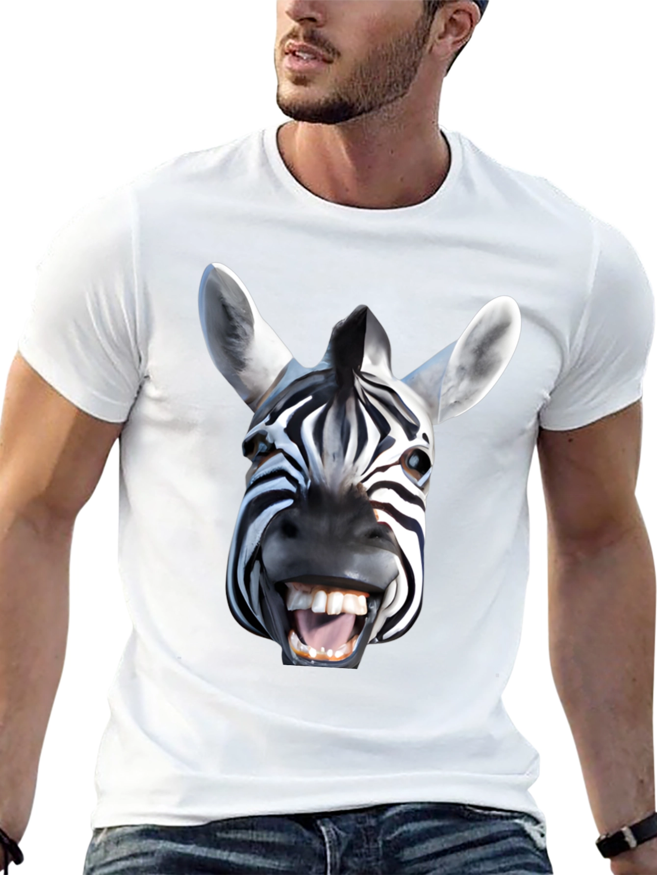 Funny Zebra Face Graphic Print Black T-Shirt