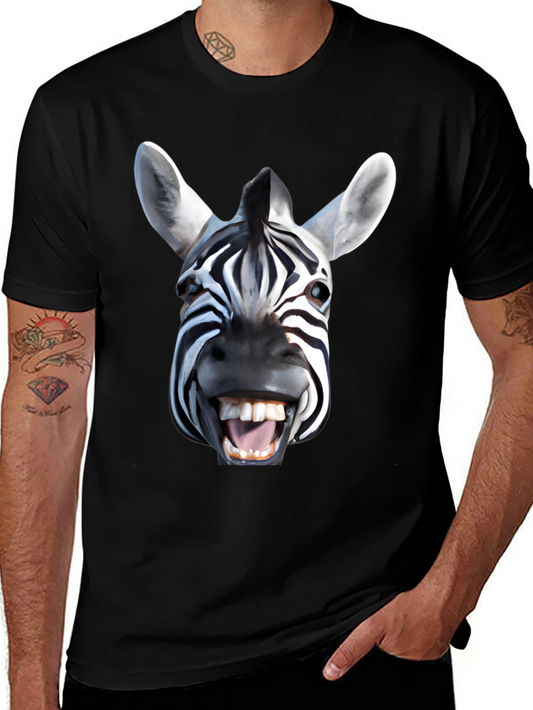 Funny Zebra Face Graphic Print Black T-Shirt