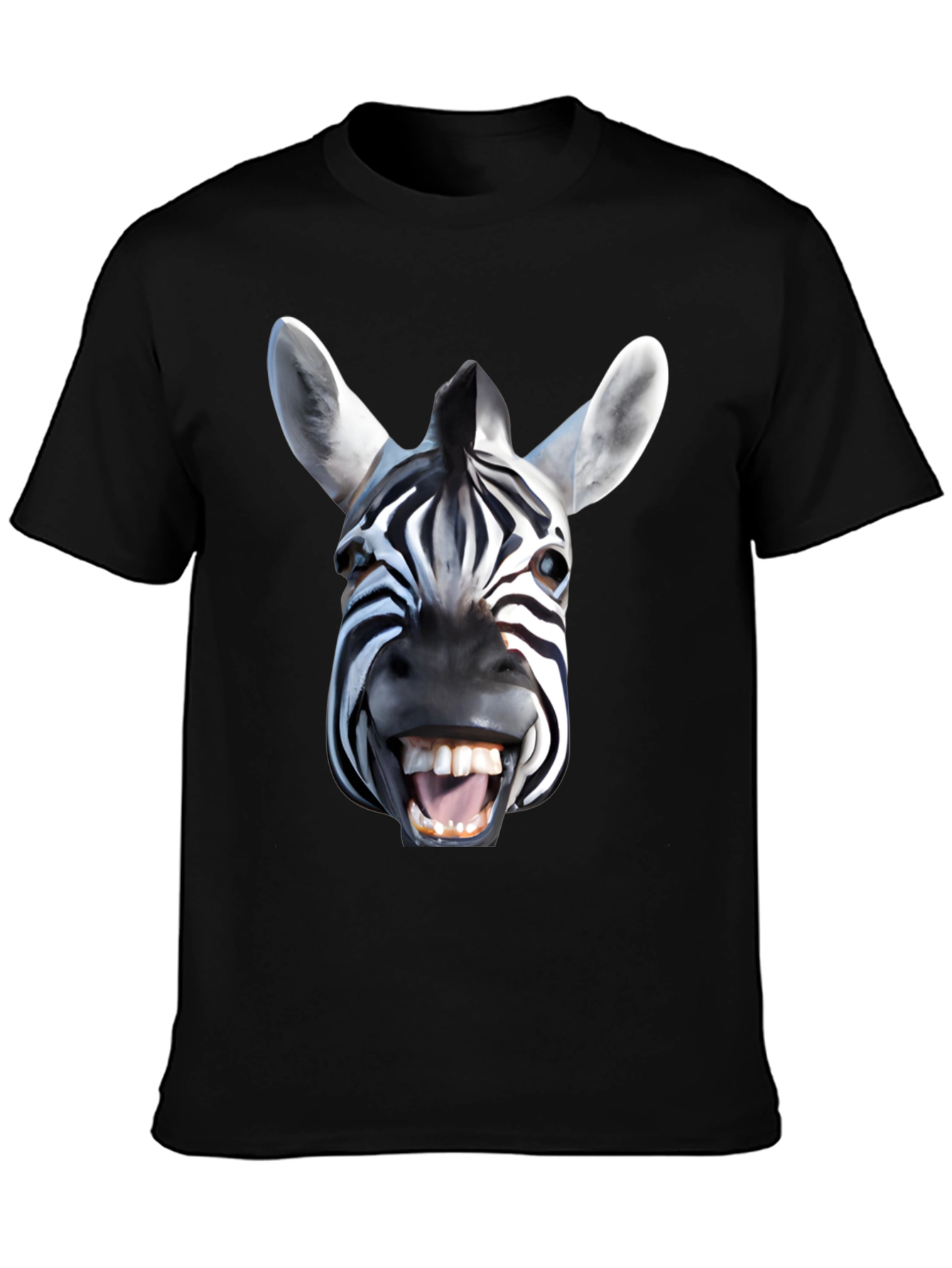 Funny Zebra Face Graphic Print Black T-Shirt