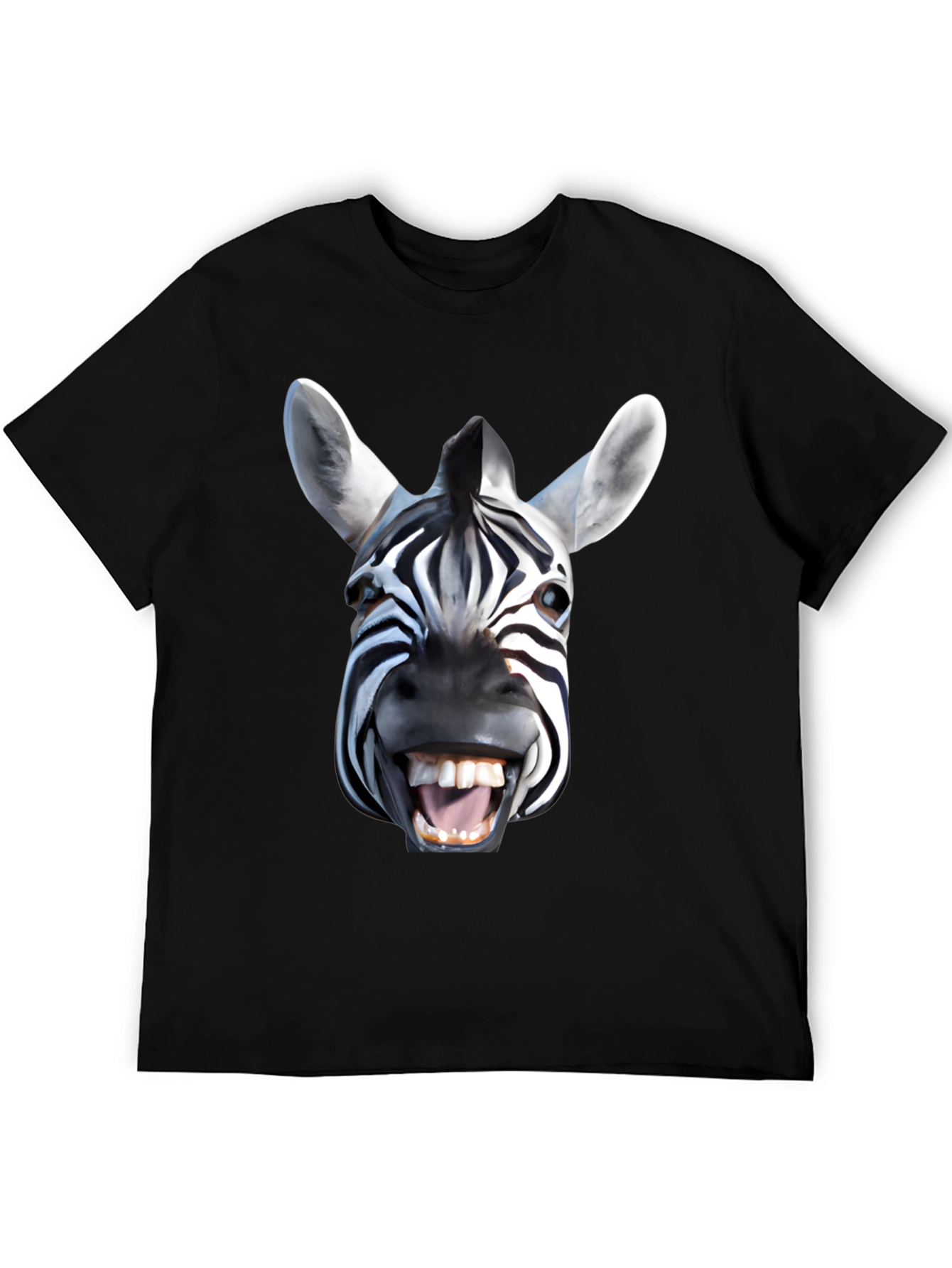 Funny Zebra Face Graphic Print Black T-Shirt