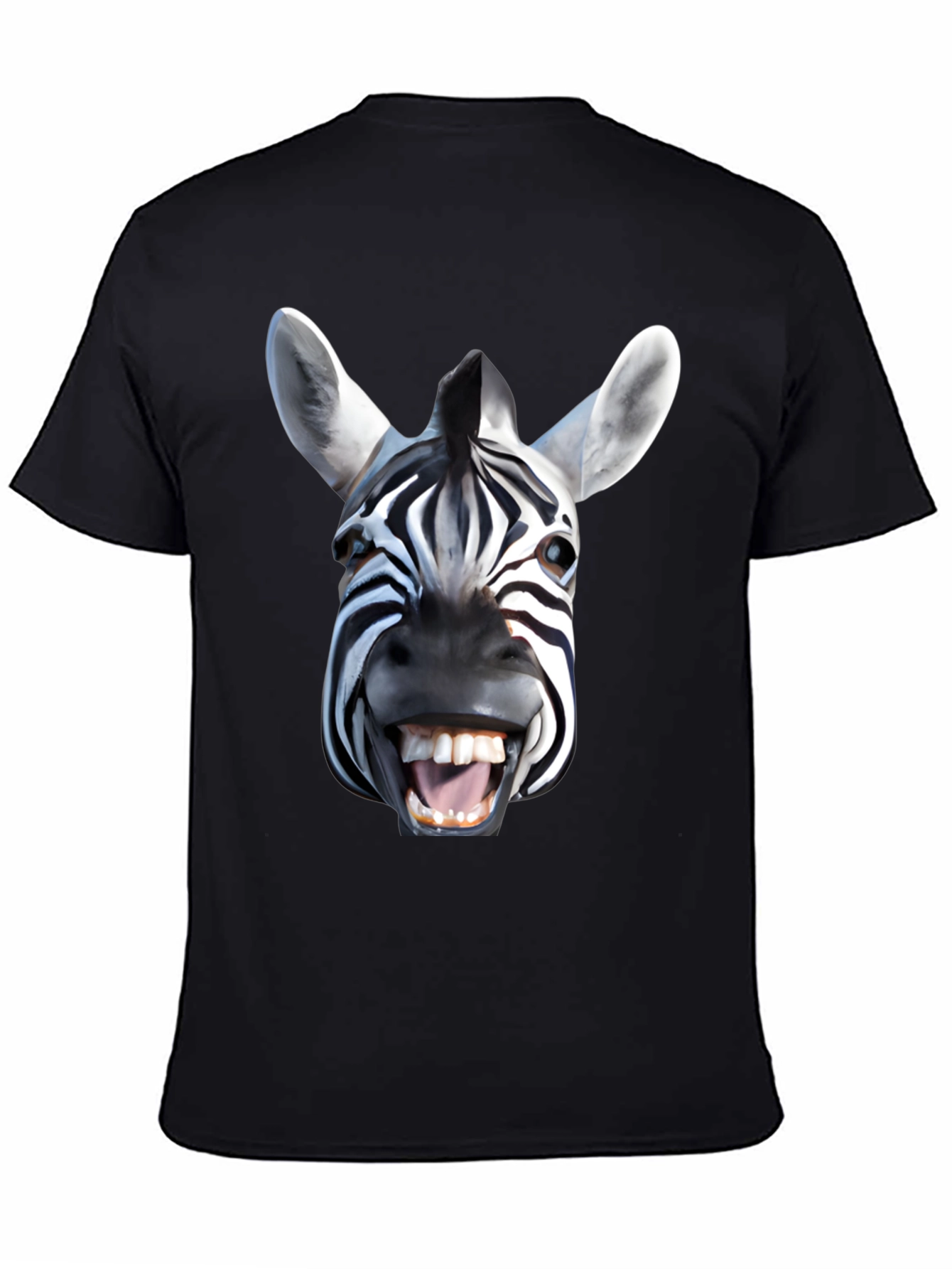 Funny Zebra Face Graphic Print Black T-Shirt