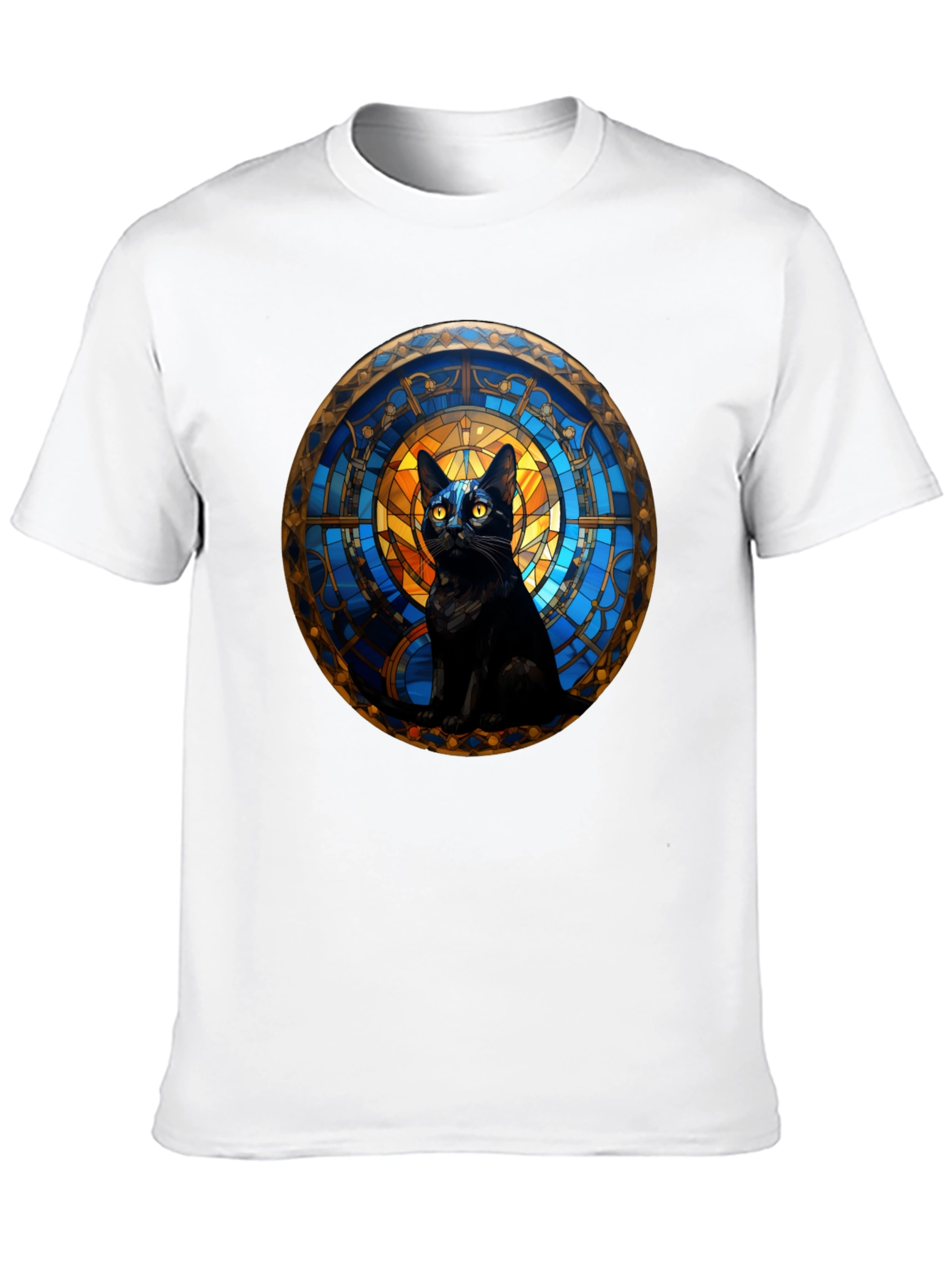 Black Cat Stained Glass Art Graphic T-Shirt
