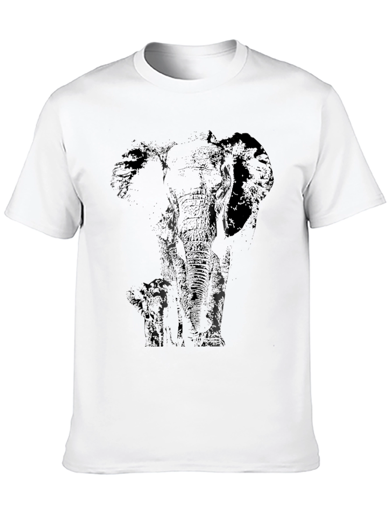 Elephant Silhouette Print Black T-Shirt