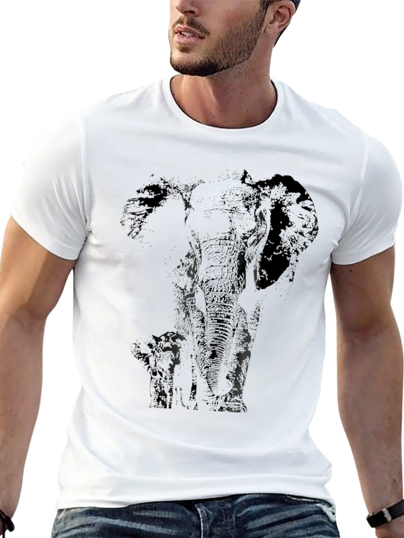 Elephant Silhouette Print Black T-Shirt