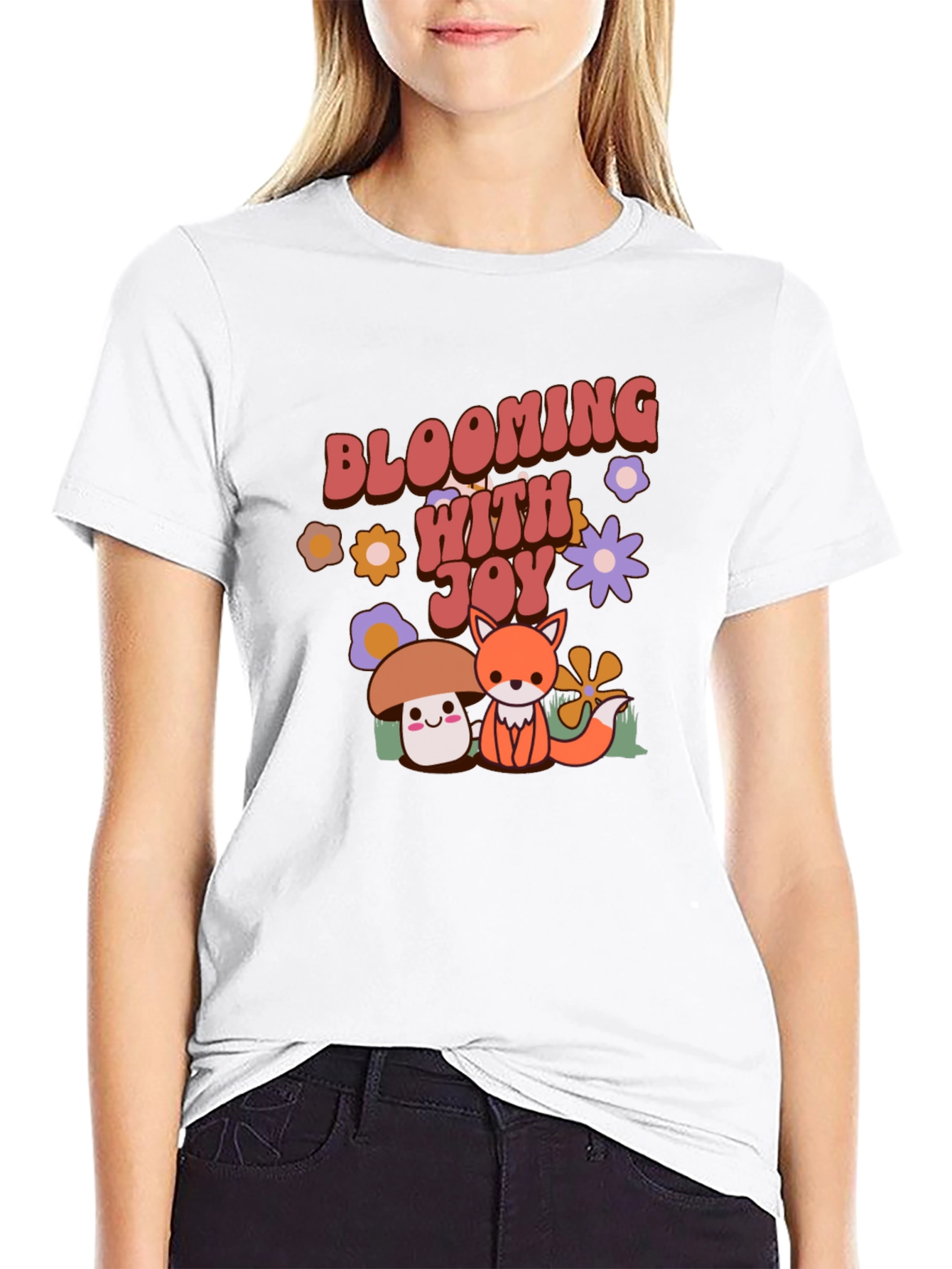 Blooming With Joy T-Shirt Cute Mushroom Fox Graphic