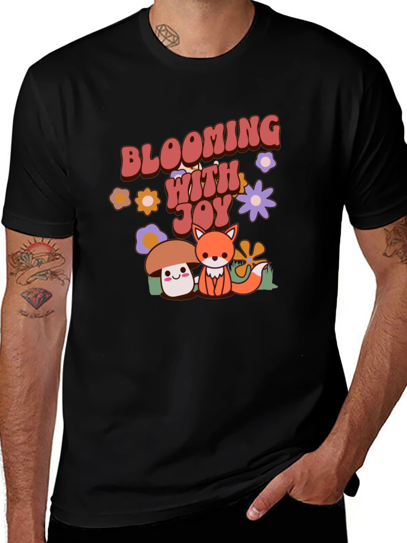Blooming With Joy T-Shirt Cute Mushroom Fox Graphic