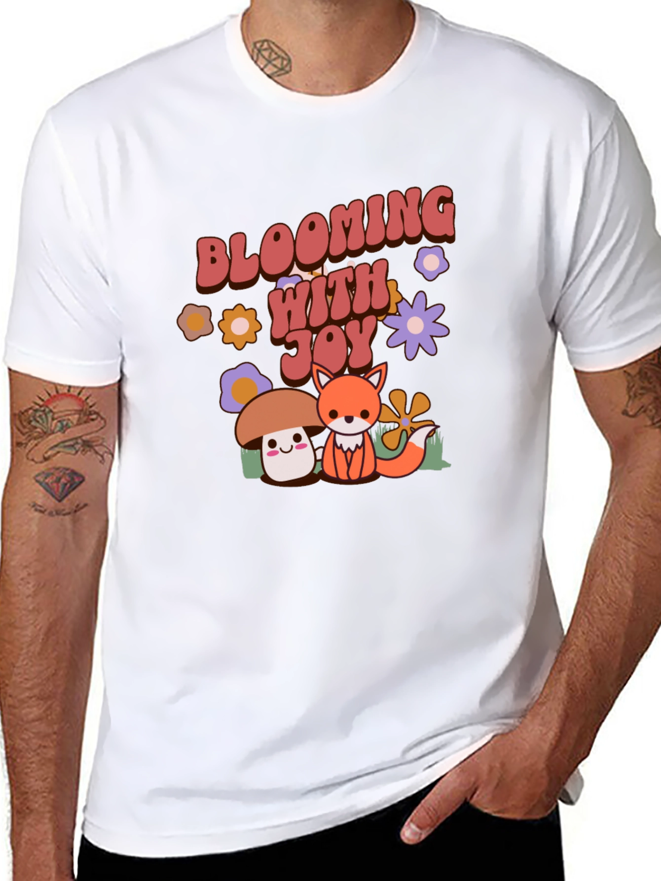Blooming With Joy T-Shirt Cute Mushroom Fox Graphic