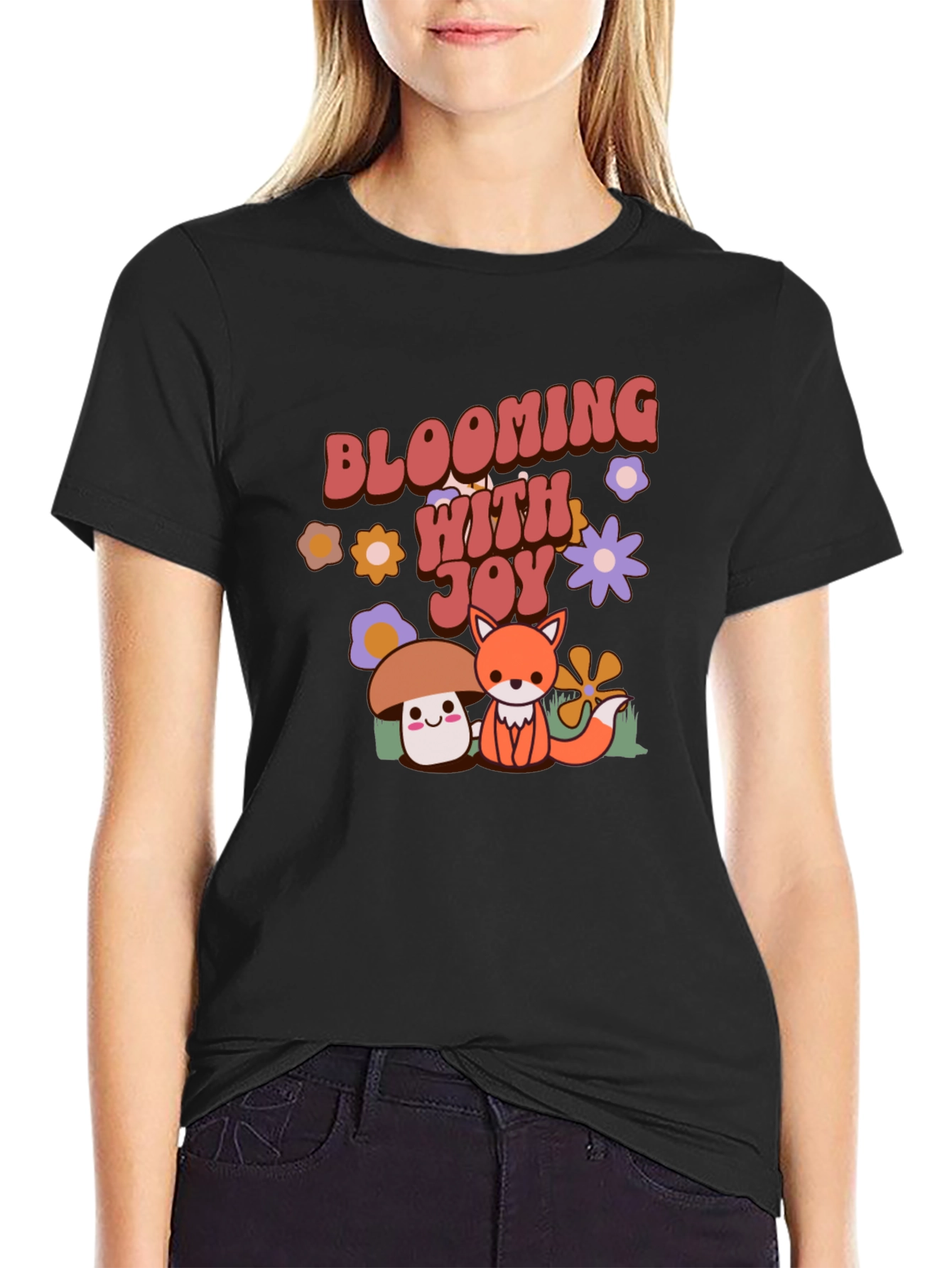 Blooming With Joy T-Shirt Cute Mushroom Fox Graphic