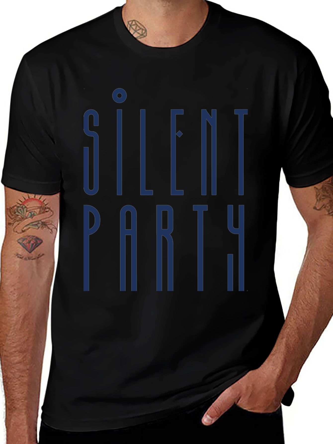Silent Party Graphic Tee - Mens Black Cotton T-Shirt