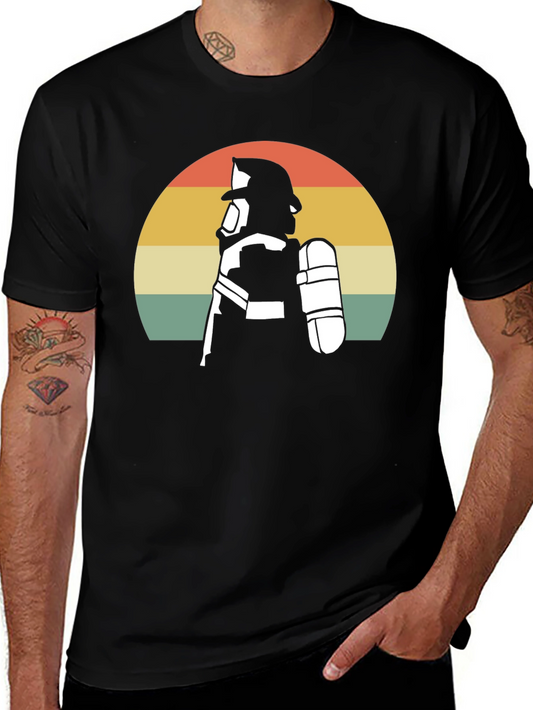 Retro Firefighter T-Shirt - Vintage Sunset Design