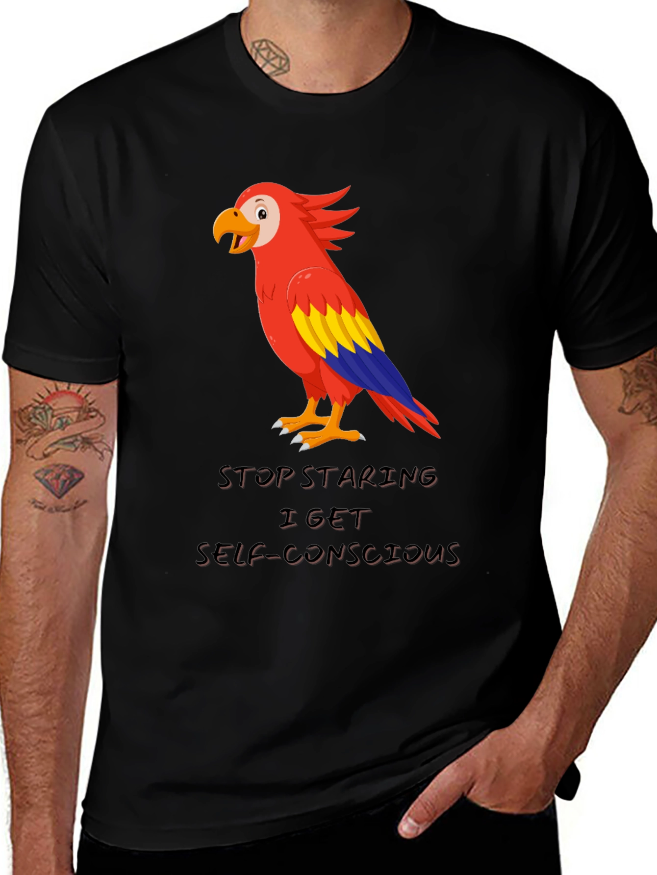 Parrot Graphic T-Shirt - Stop Staring Funny Tee