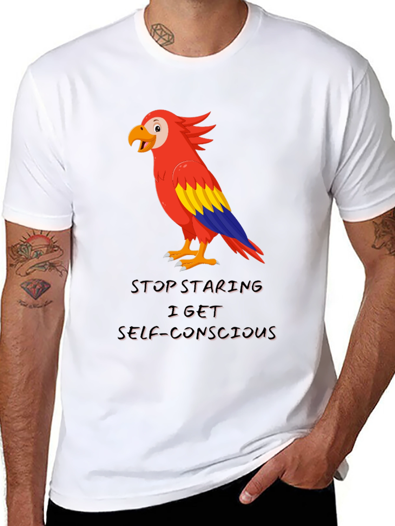Parrot Graphic T-Shirt - Stop Staring Funny Tee