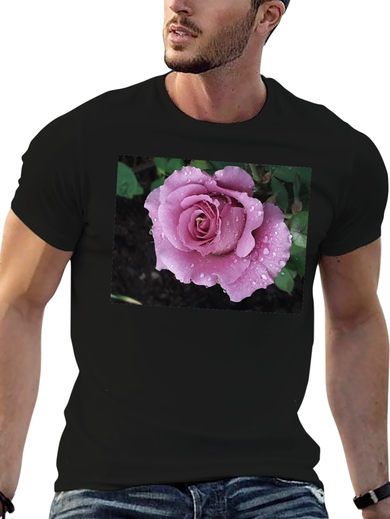 Rose Graphic T-Shirt Black Cotton Blend