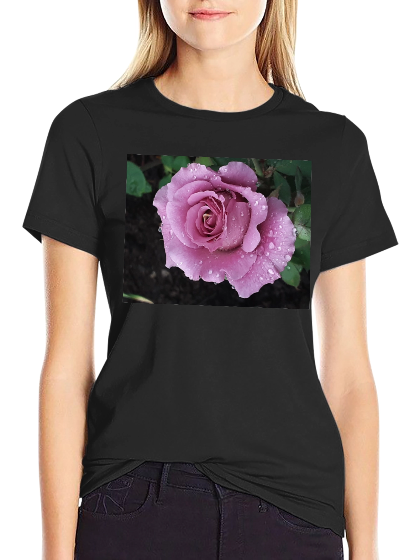 Rose Graphic T-Shirt Black Cotton Blend