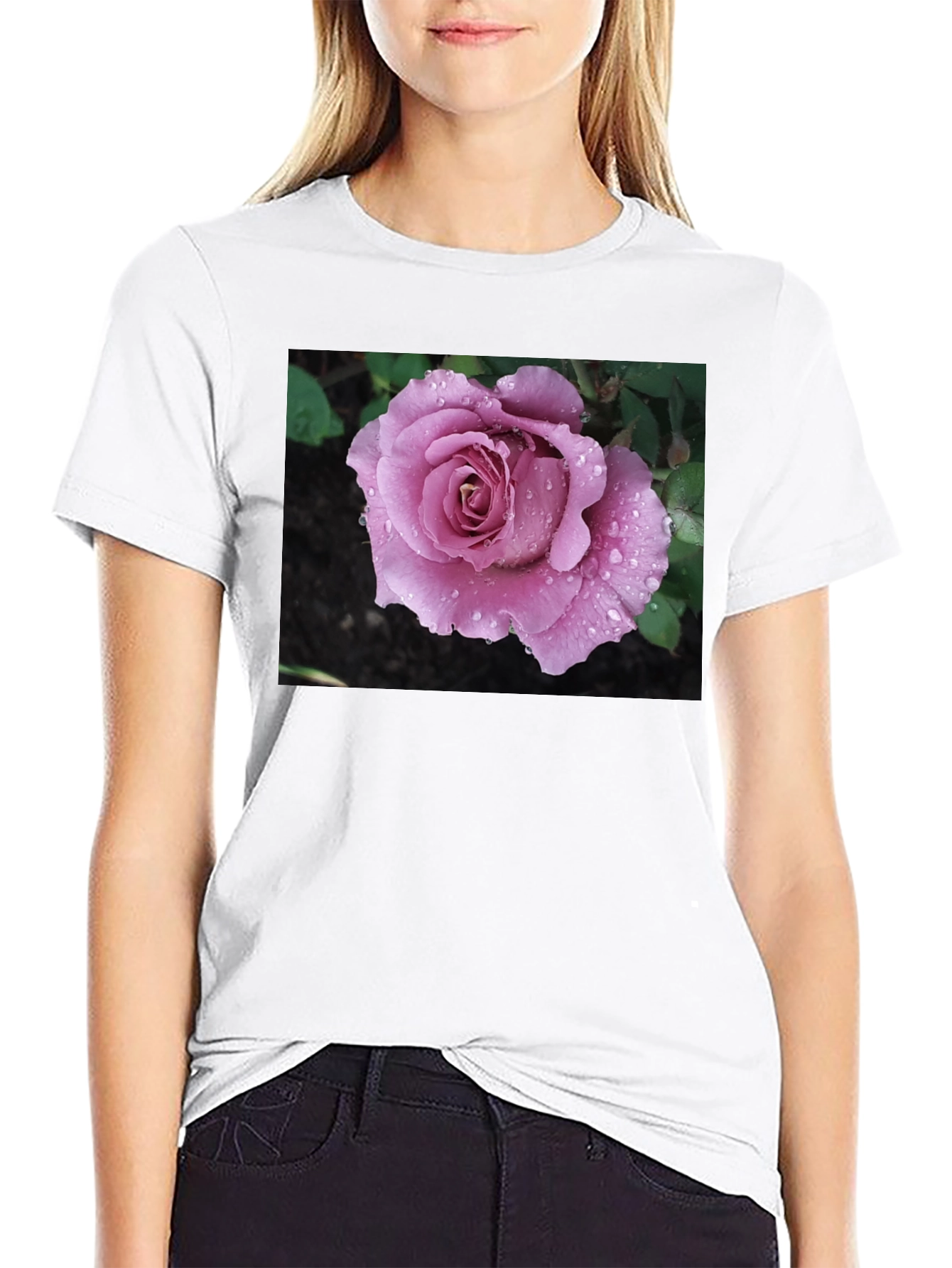 Rose Graphic T-Shirt Black Cotton Blend