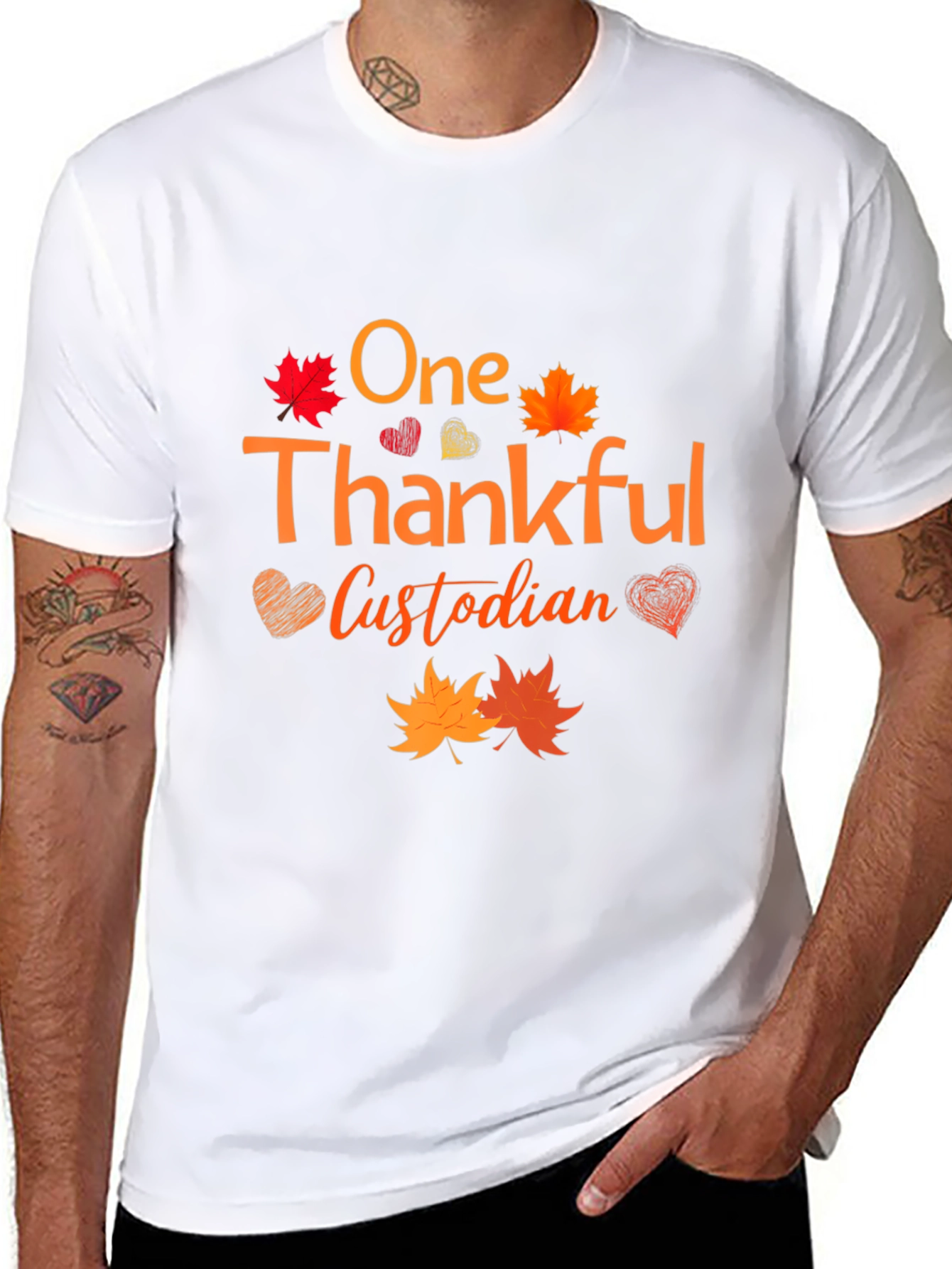 Thankful Custodian T-Shirt - Autumn Leaves Design