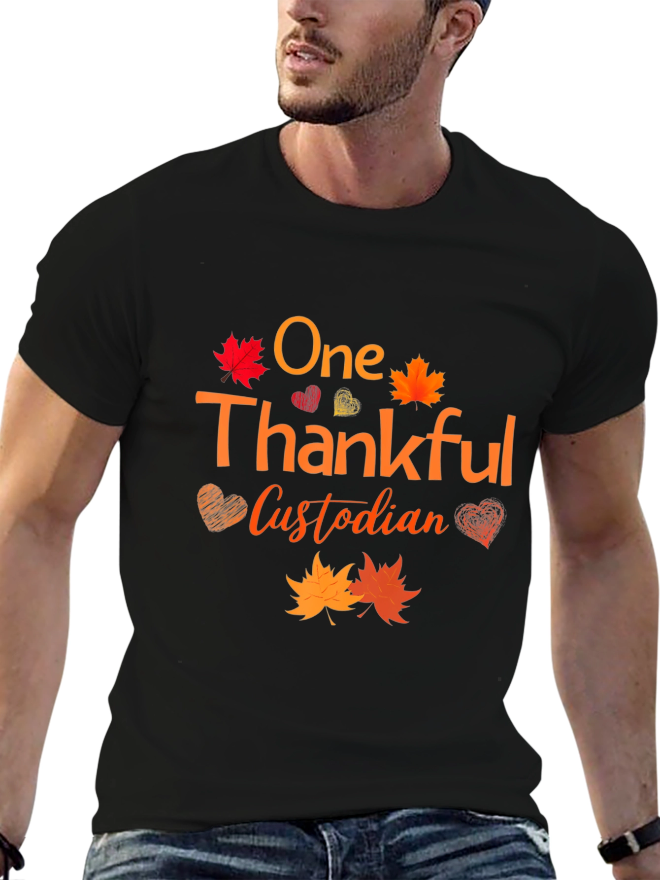 Thankful Custodian T-Shirt - Autumn Leaves Design