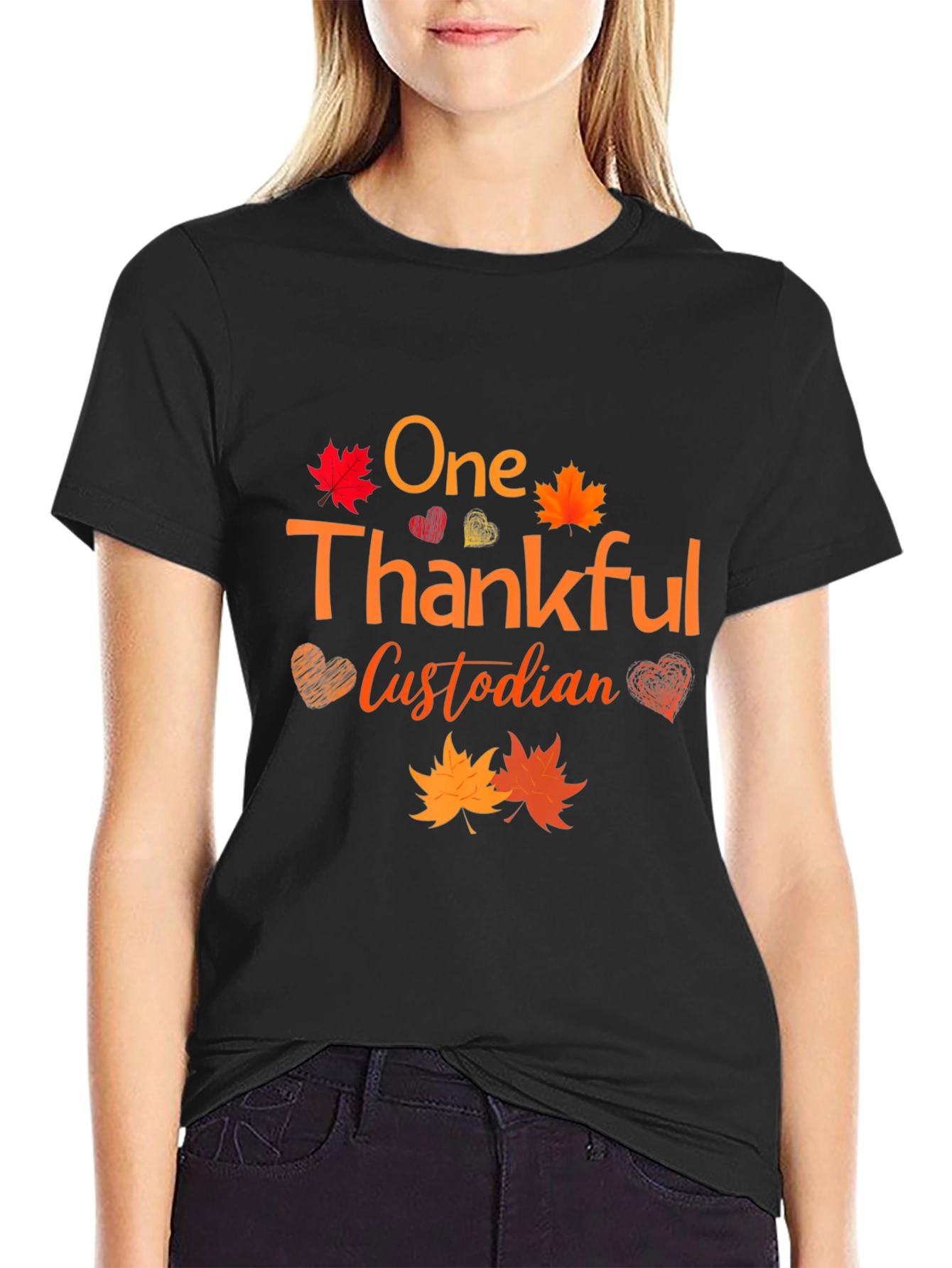 Thankful Custodian T-Shirt - Autumn Leaves Design