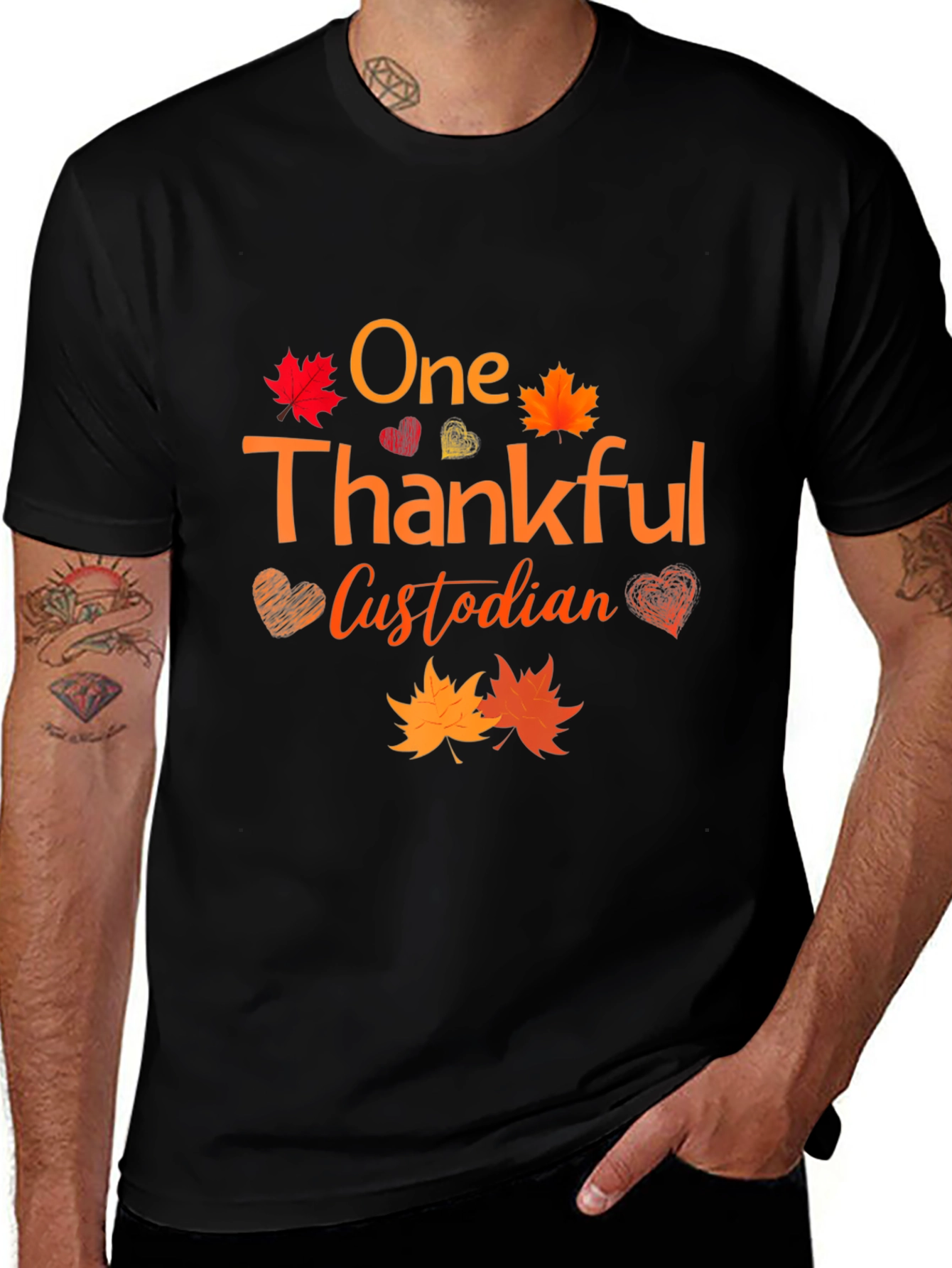 Thankful Custodian T-Shirt - Autumn Leaves Design