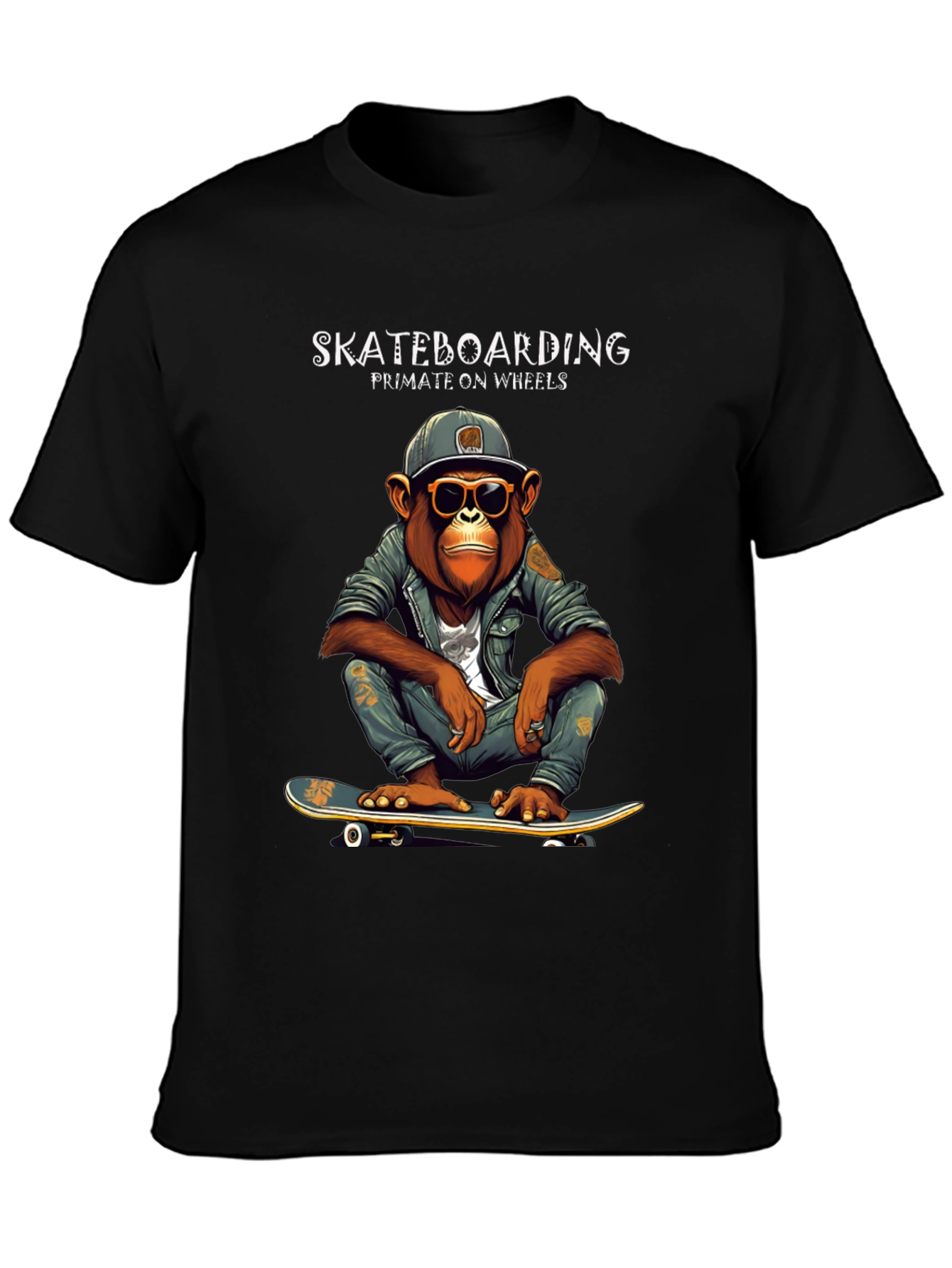 Skateboarding Primate on Wheels Graphic T-Shirt