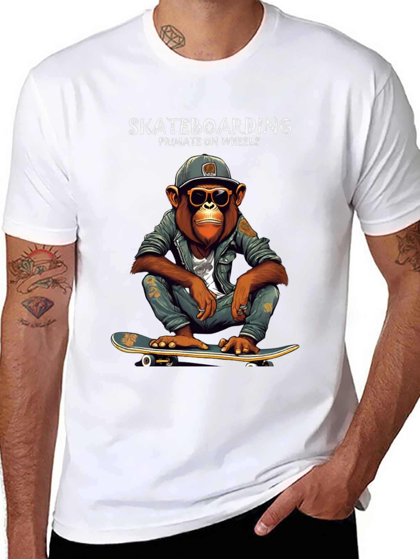 Skateboarding Primate on Wheels Graphic T-Shirt