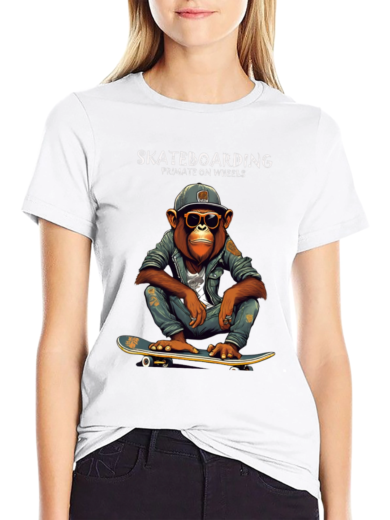 Skateboarding Primate on Wheels Graphic T-Shirt