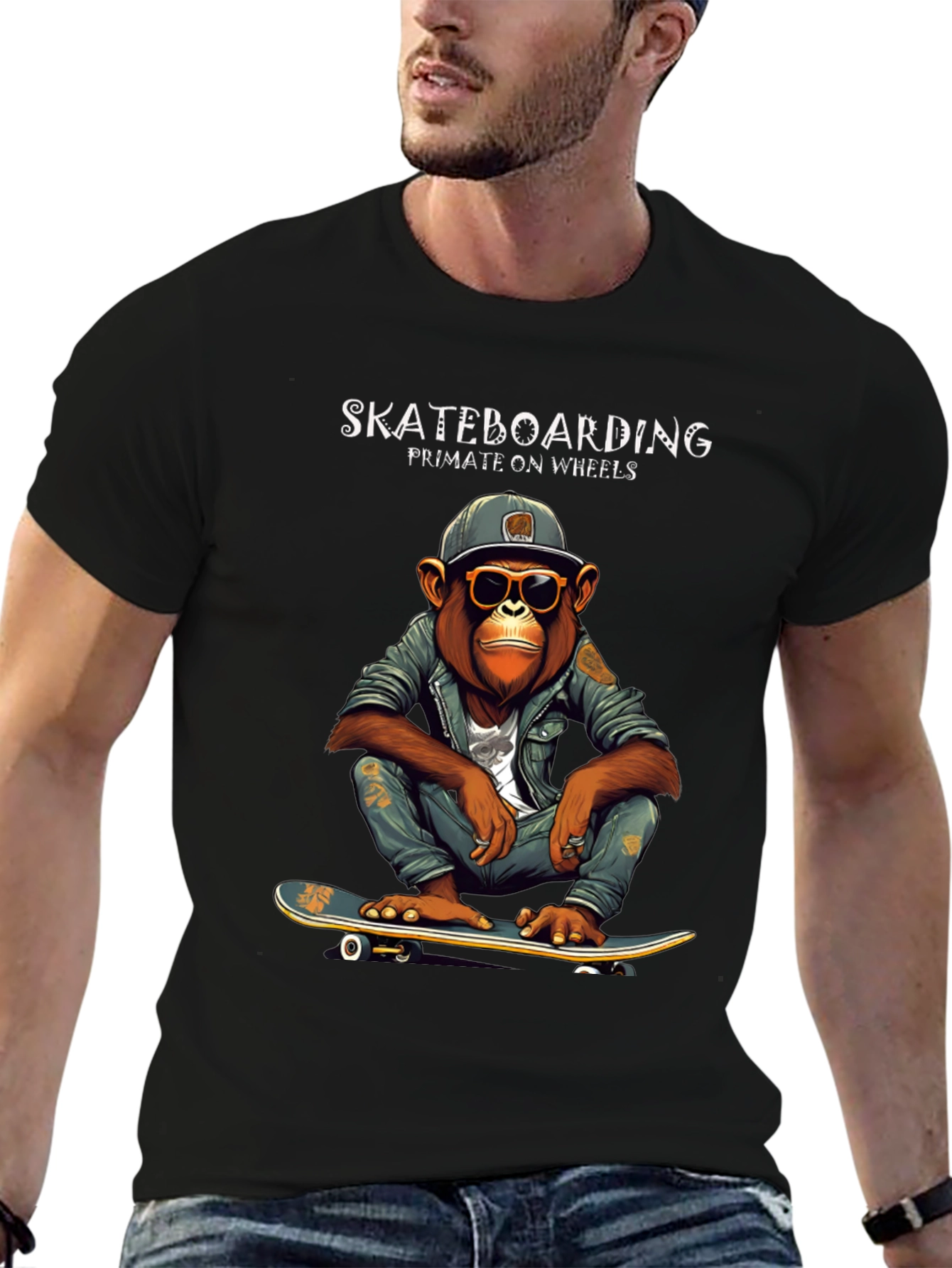 Skateboarding Primate on Wheels Graphic T-Shirt