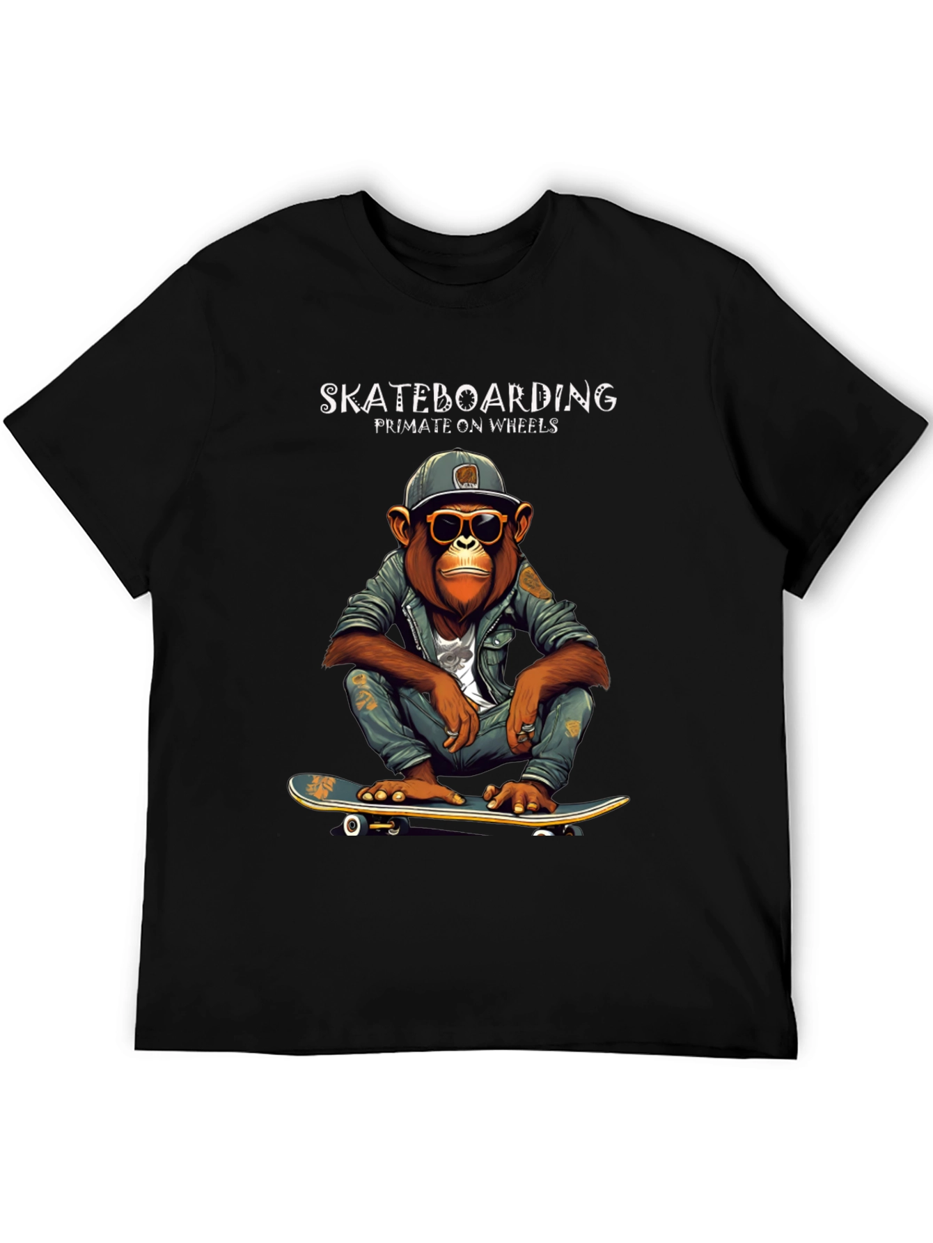 Skateboarding Primate on Wheels Graphic T-Shirt