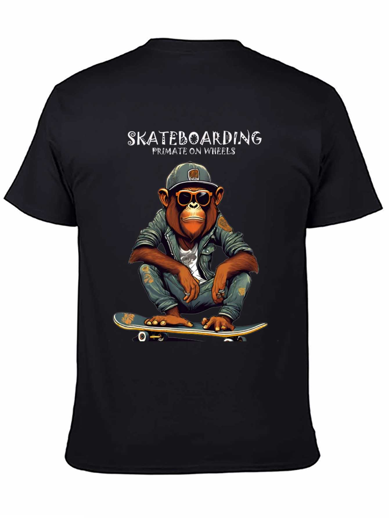 Skateboarding Primate on Wheels Graphic T-Shirt