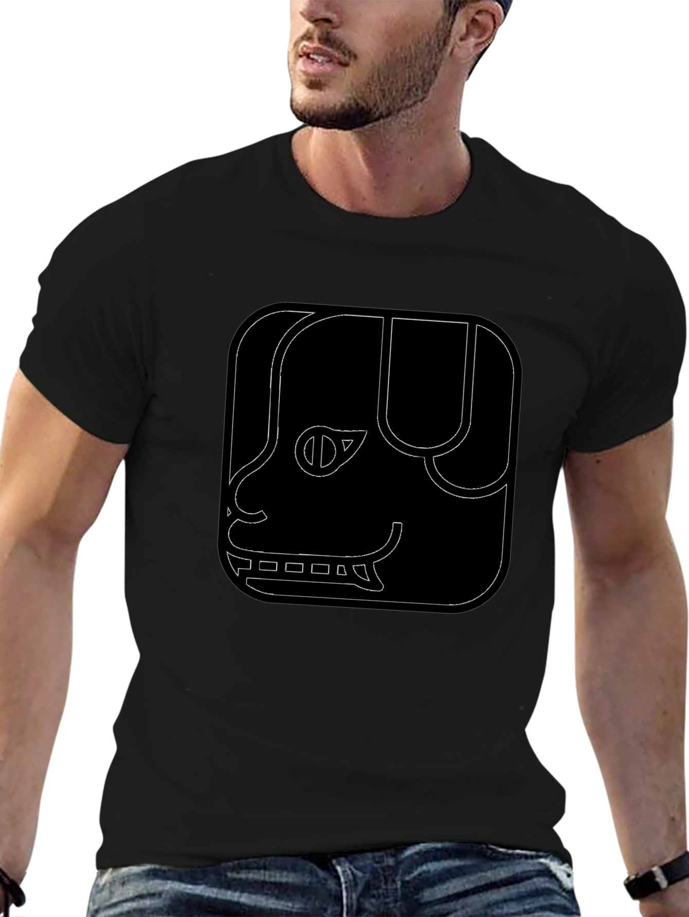 Geometric Dog Graphic Tee - Black Cotton Comfort