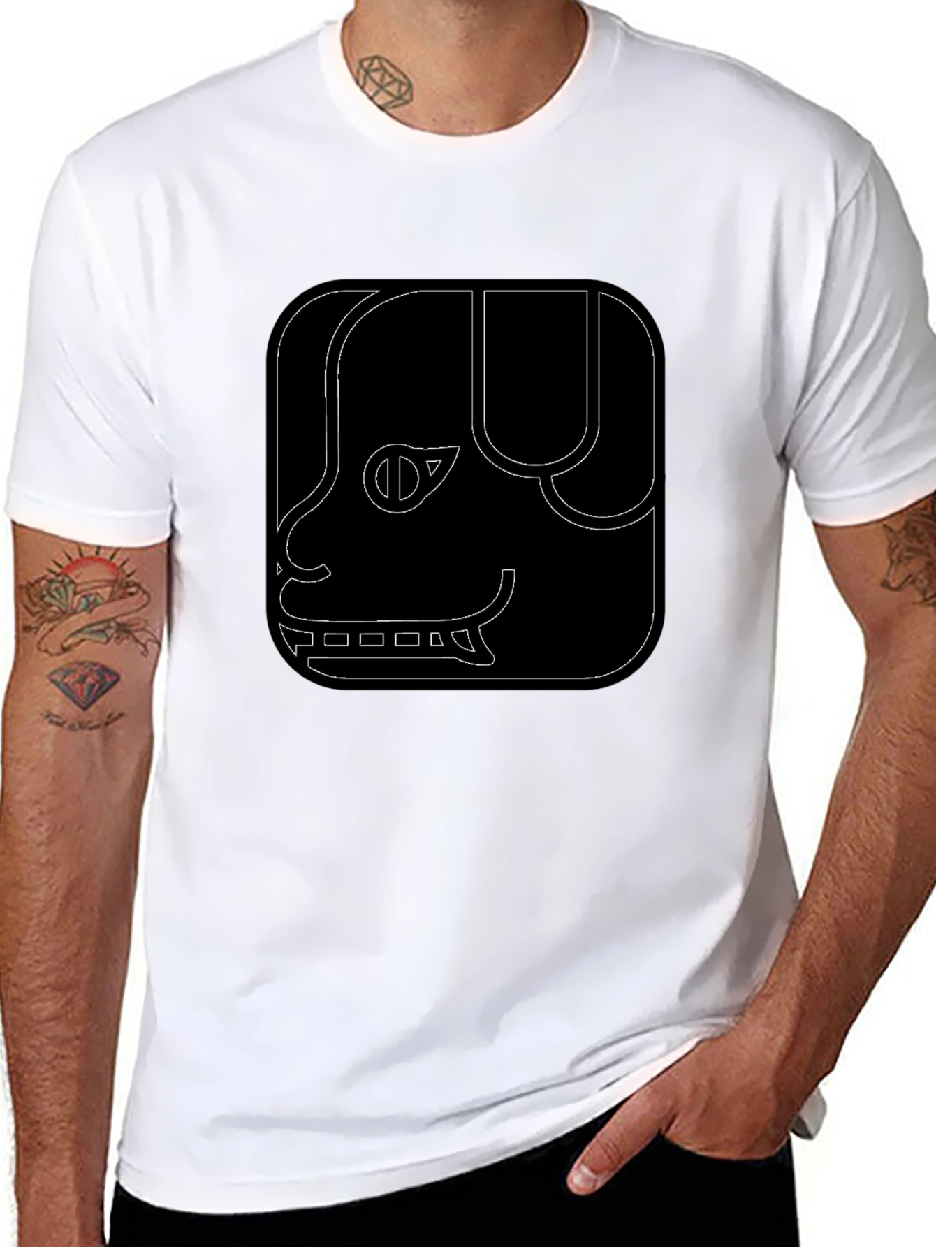 Geometric Dog Graphic Tee - Black Cotton Comfort