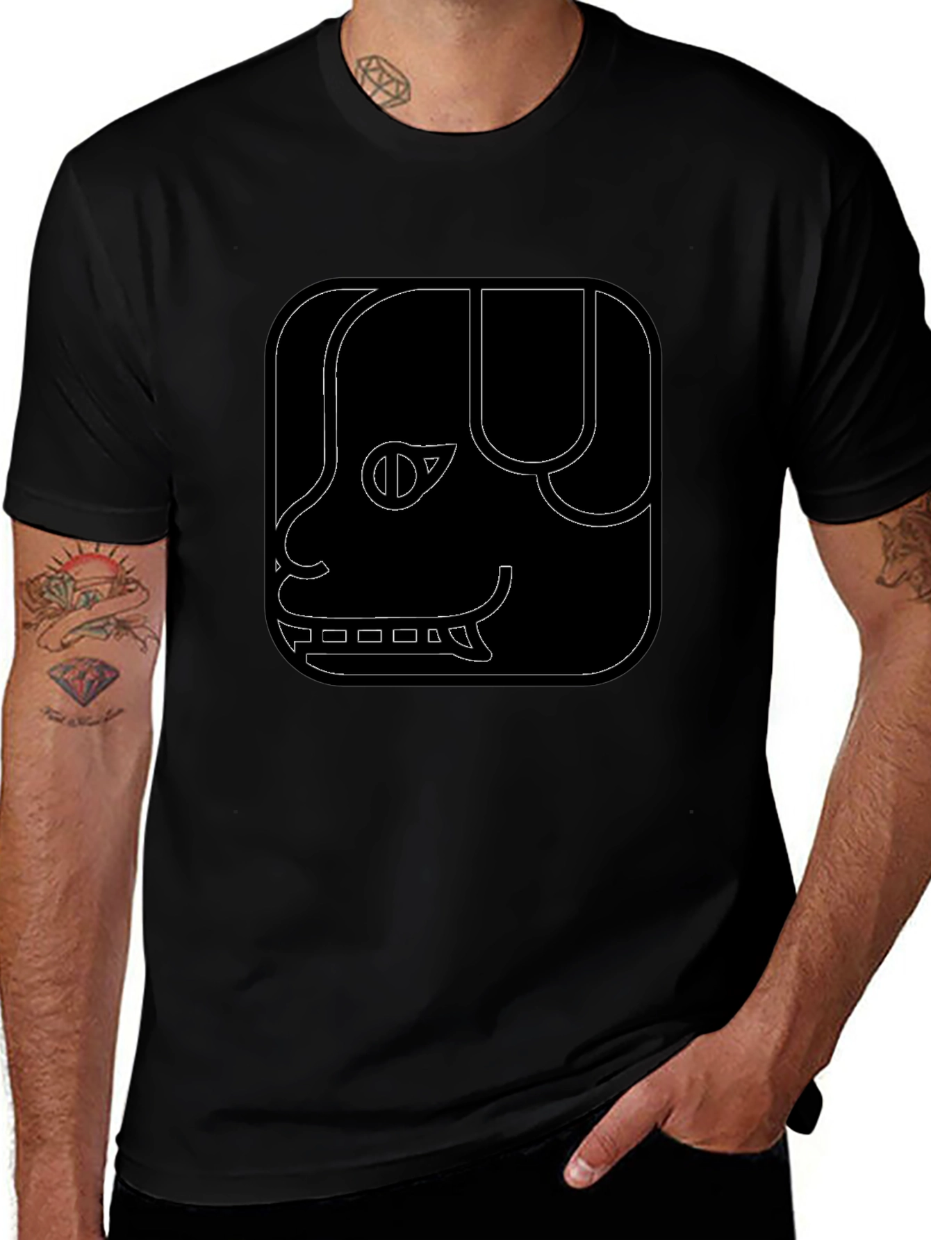Geometric Dog Graphic Tee - Black Cotton Comfort