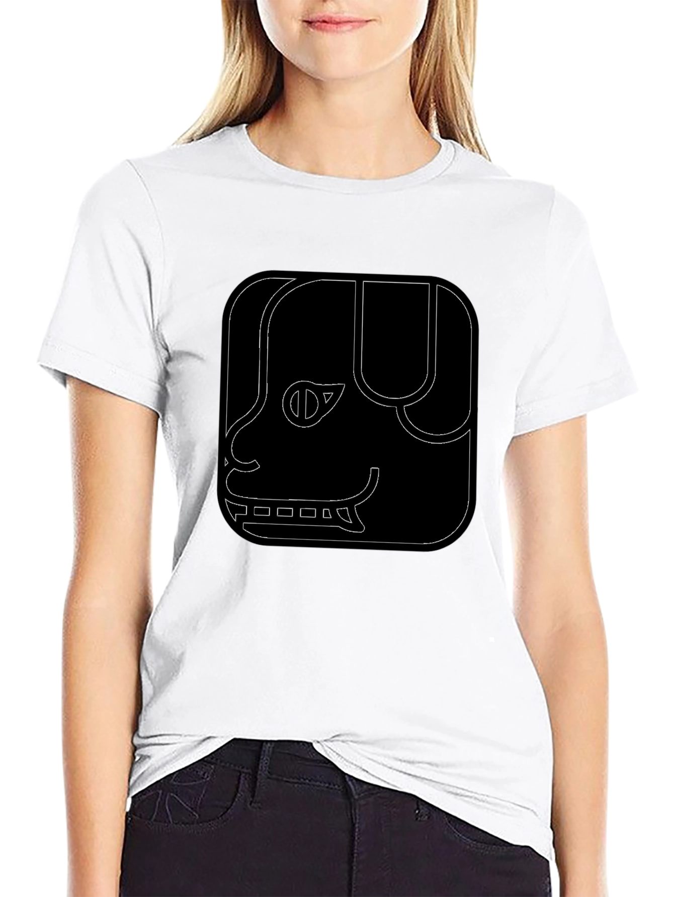 Geometric Dog Graphic Tee - Black Cotton Comfort