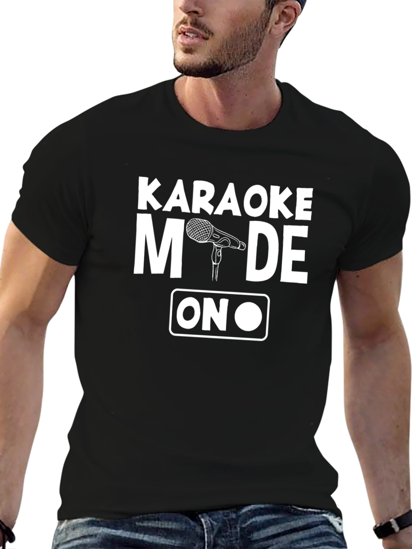 Karaoke Mode On Black Graphic Tee Shirt