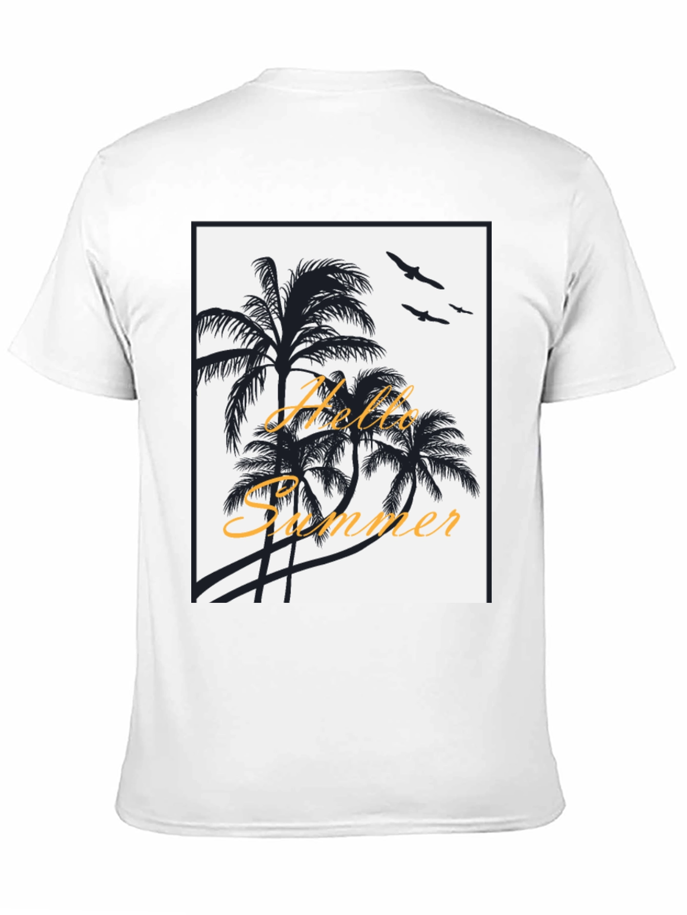 Hello Summer Black T-Shirt with Palm Tree Design