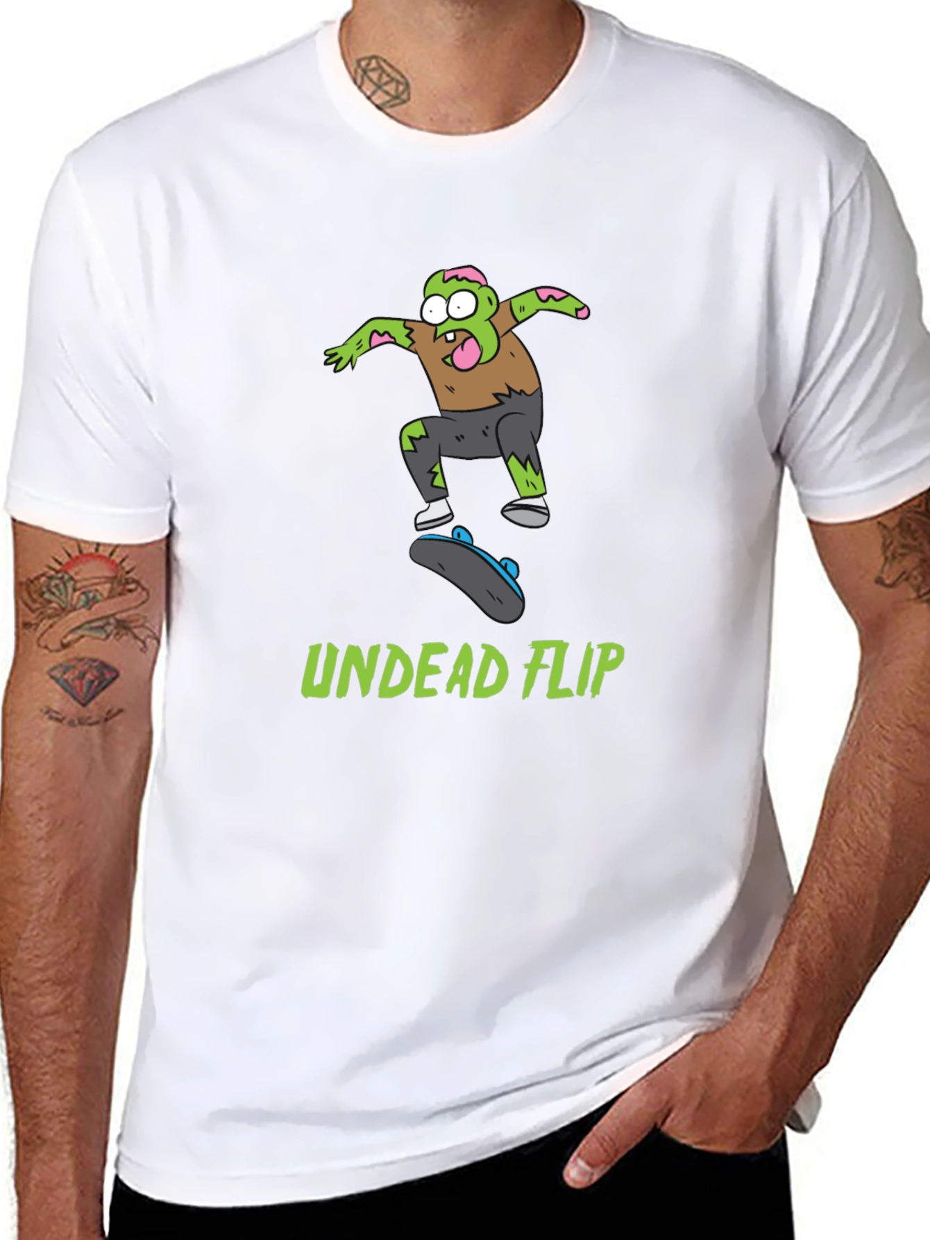 Undead Flip Zombie Skateboarder Black T-Shirt