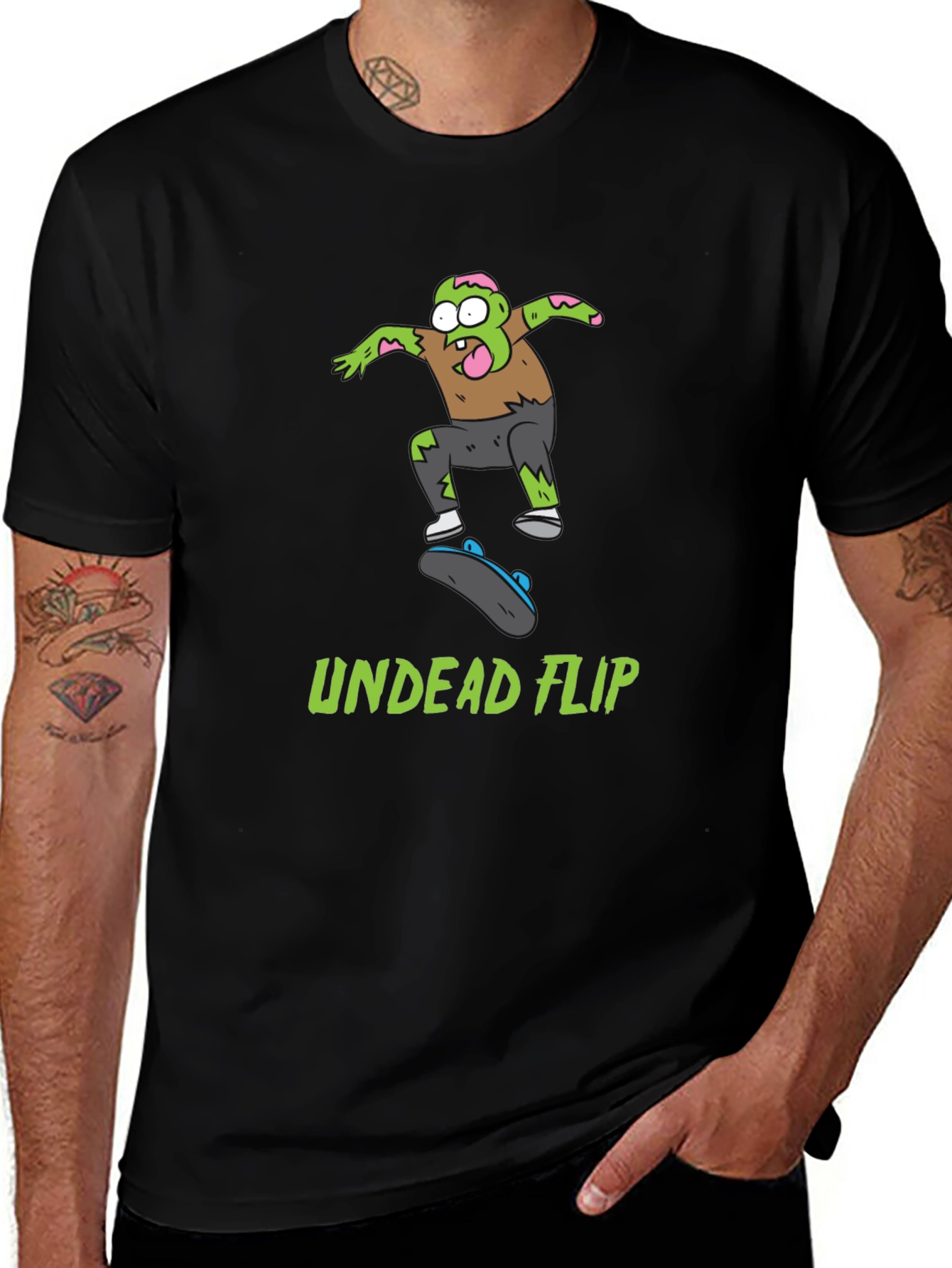 Undead Flip Zombie Skateboarder Black T-Shirt