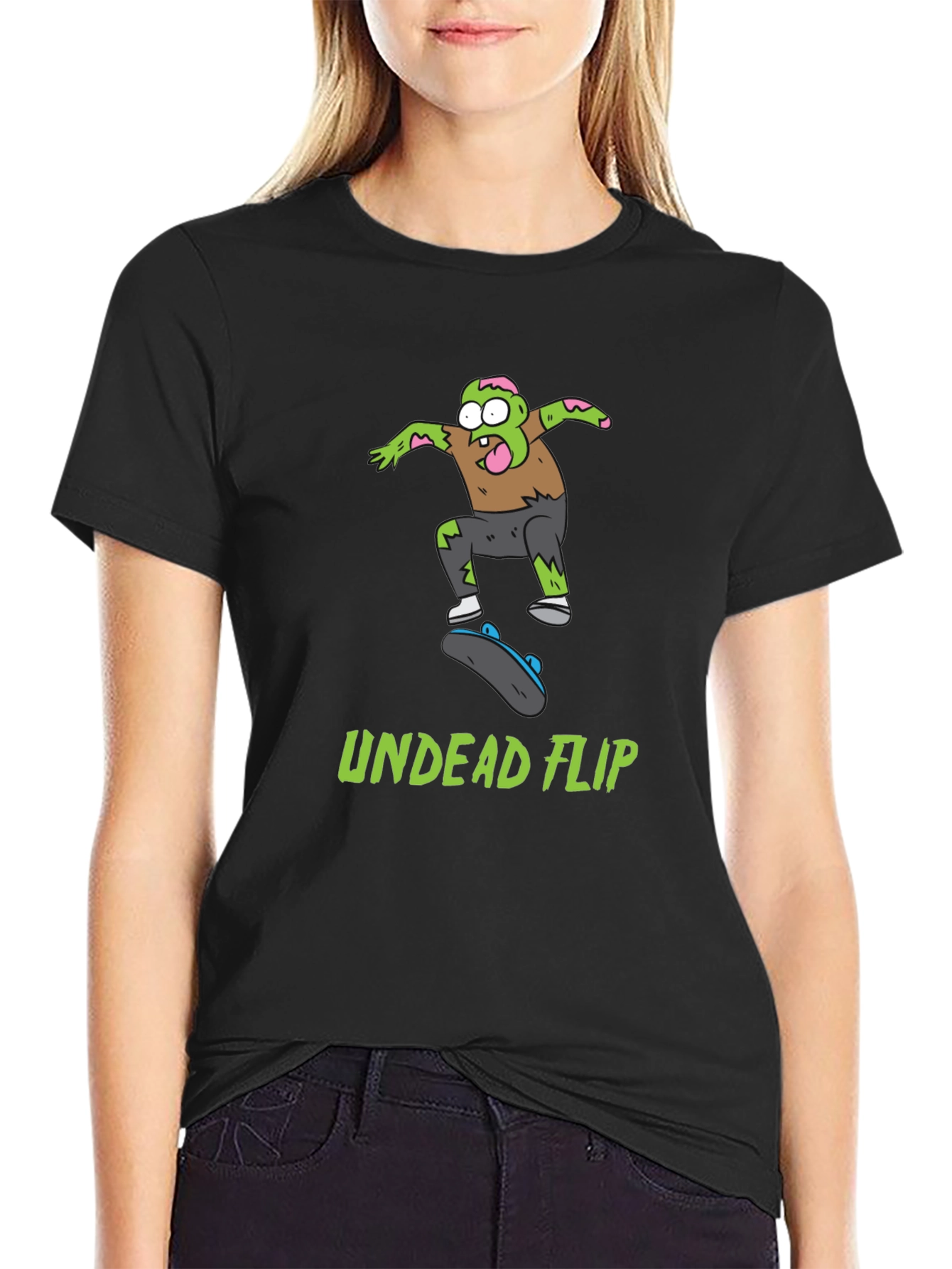 Undead Flip Zombie Skateboarder Black T-Shirt