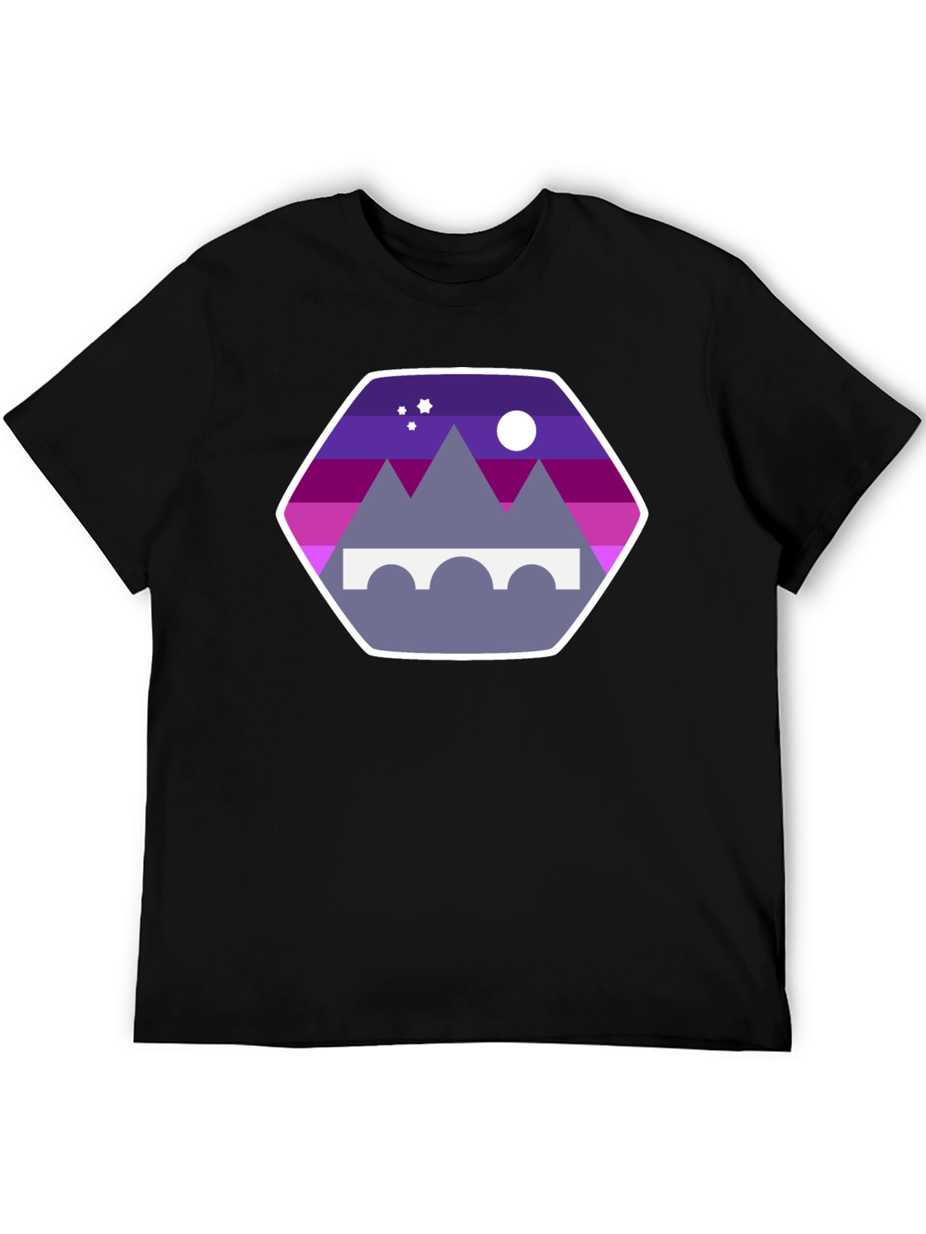 Mountains Bridge and Moon T-Shirt - Stylish Design